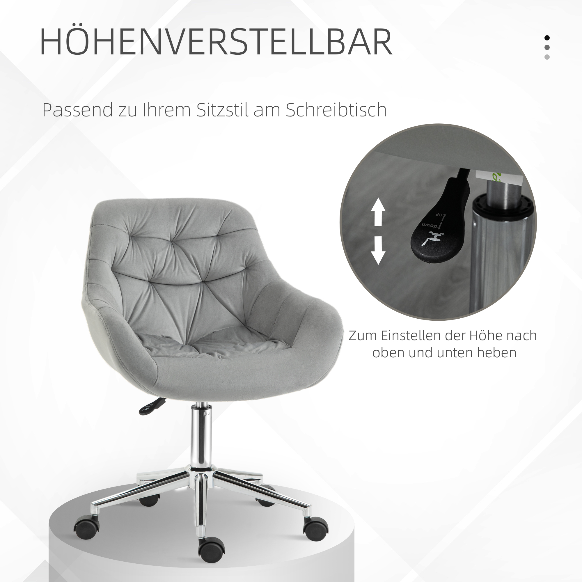 Bürostuhl Chefsessel Drehstuhl Computerstuhl Sitzhöhenverstellung für jüngere Benutzer und Kleines zum Lernen und Spielen Polyester Schaumstoff Metall Nylon Grau 59 x 58 x 80-90 cm