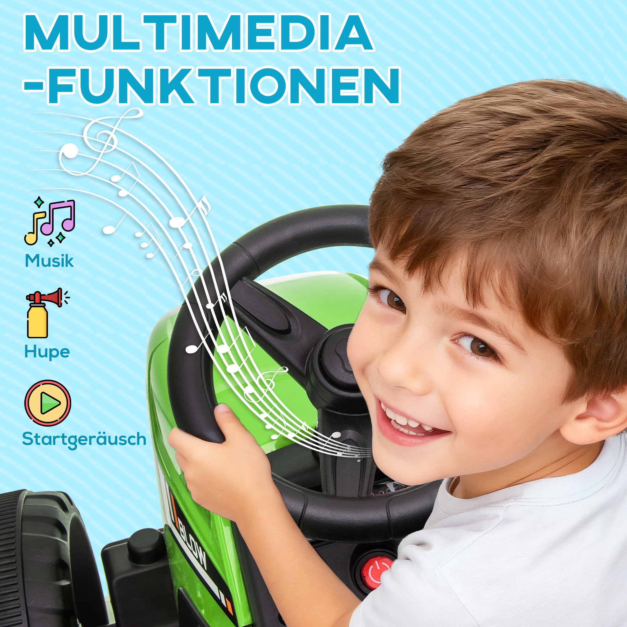 Elektrischen Kinderauto, Kinder-Traktor, inkl. Eltern-Fernbedienung, max. Geschwindigkeit von 6 km/h;, Grün + Schwarz