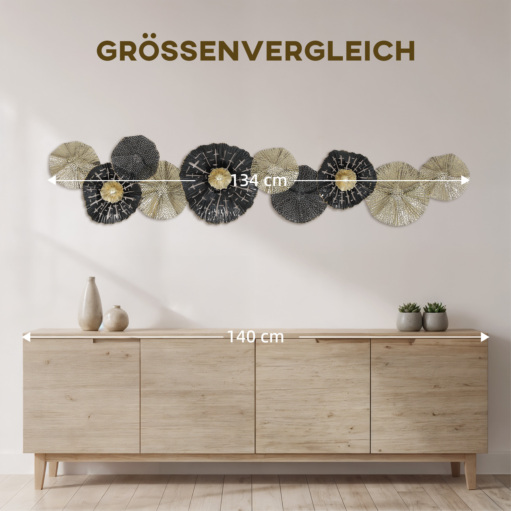Wandbild, Wandschmuck mit Metallrahmen, moderner Stil, Schwarz+Gold