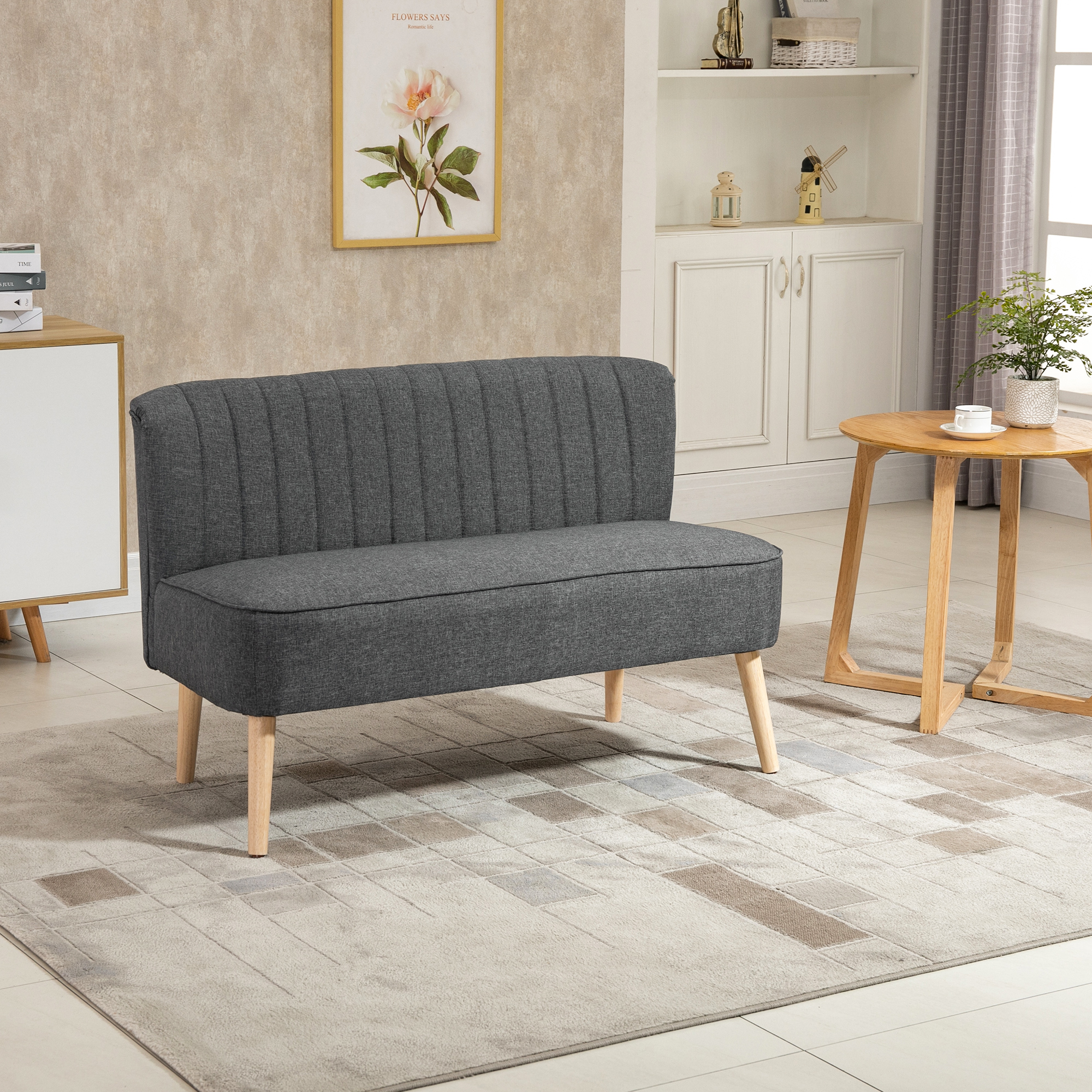 2-Sitzer Sofa, weiche Polsterung, pflegeleichter Bezug, bis 150 kg, 117 x 56,5 x 77 cm, Dunkelgrau