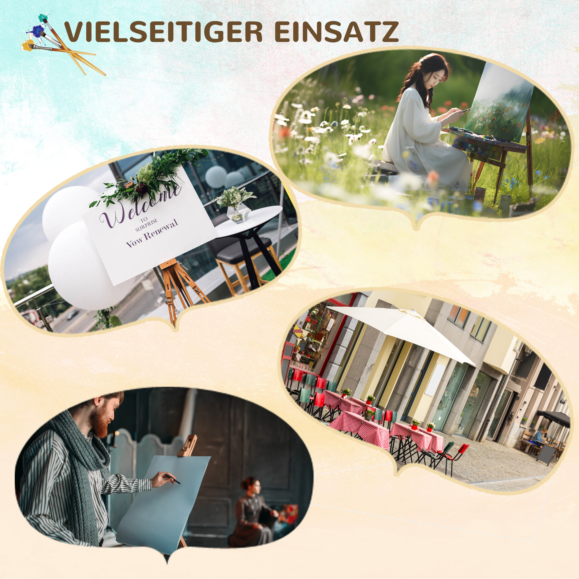 Staffelei, höhenverstellbar, klappbar, natürliches Buchenholz, für Leinwände bis 107H cm