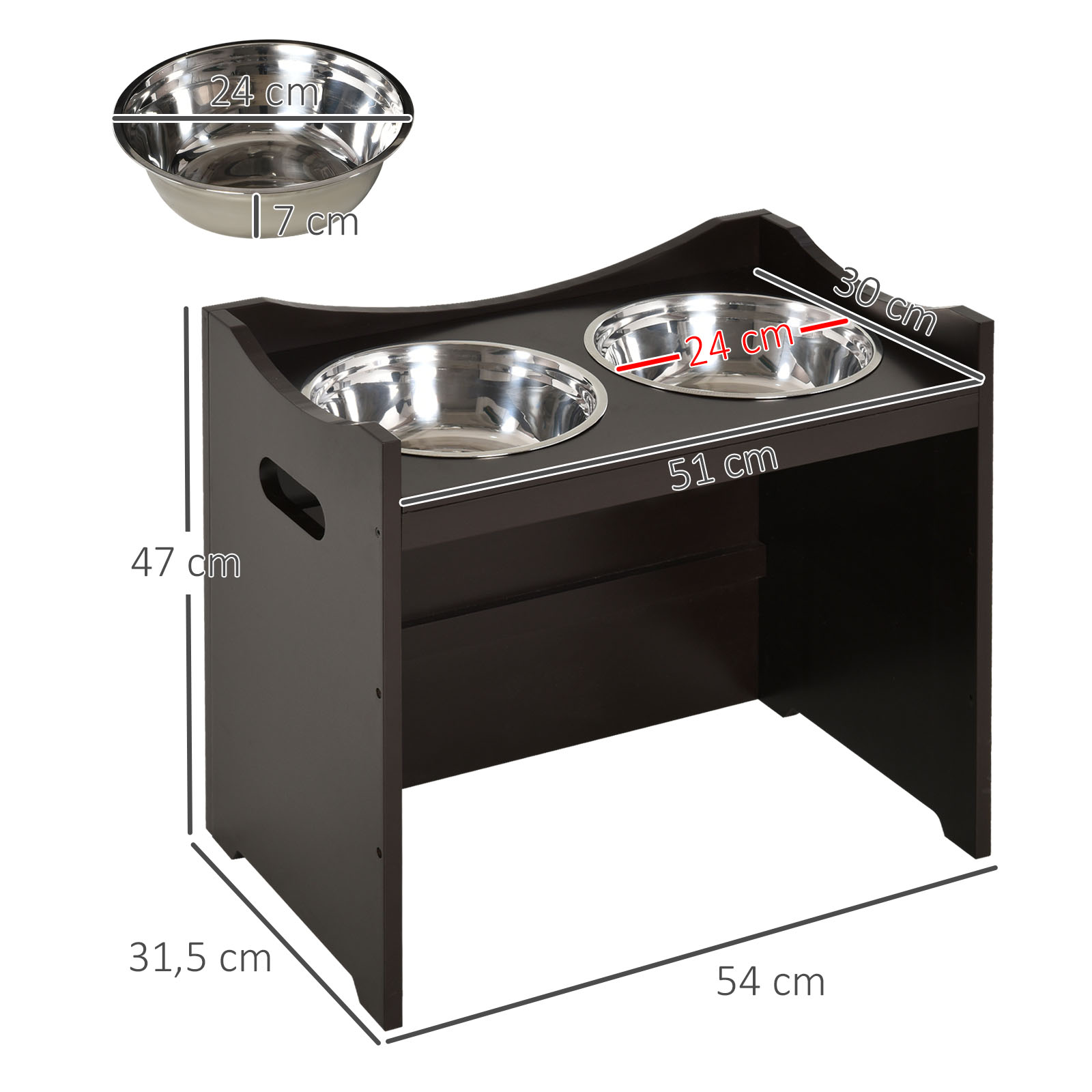 Erhöhter Hundenapf Höhenverstellbar Futternapf mit Ständer Wassernapf 2 x 2L Edelstahlnäpfen Langsamfutternapf verstellbar Fressnapf Futterstation Hundenäpfe für alle Hundegrößen, Kaffee