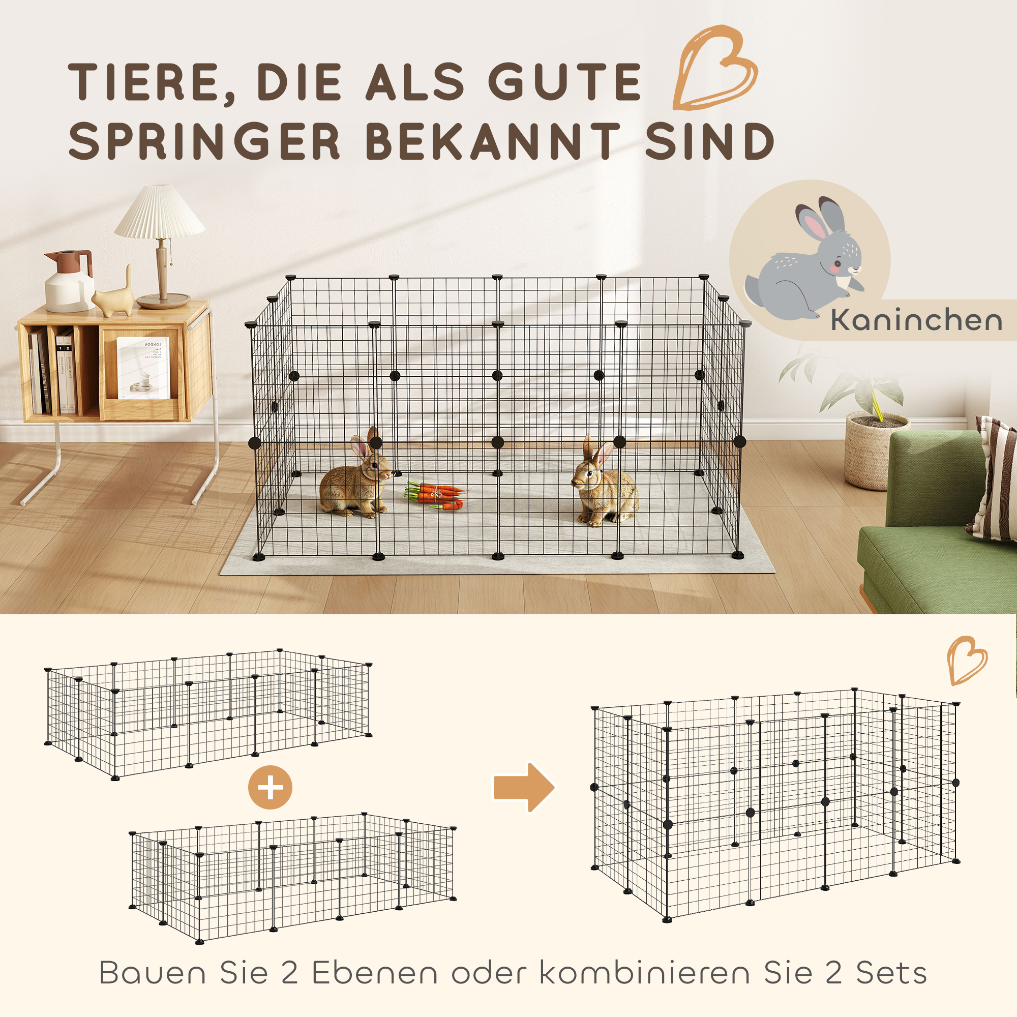 Gittergehege Freigehege Laufgehege für Kleintiere Laufstall Kleintierkäfig Metallgitter flexibel umformbar Schwarz 106 x 73 x 36 cm