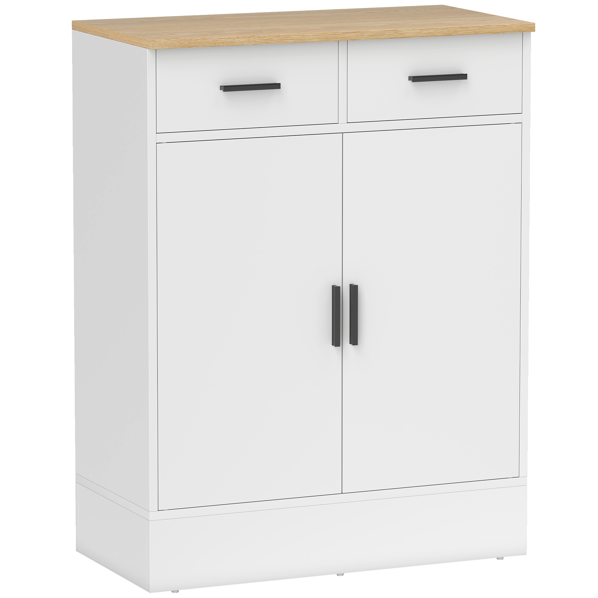 Sideboard mit Stauraum, Kommode mit 2 Schubladen, verstellbares Regal, für Küche, Wohnzimmer, Flur, Naturholz, Weiß
