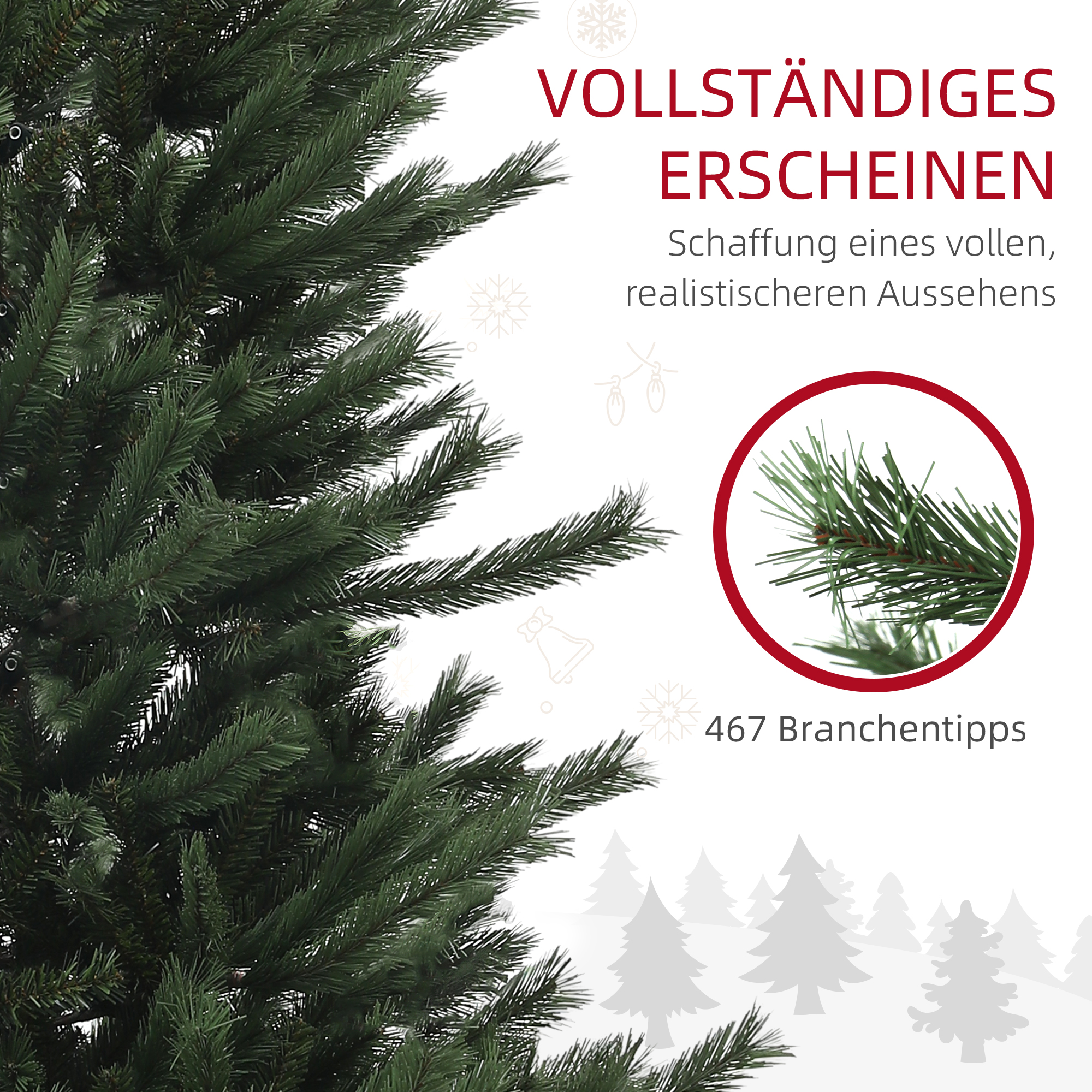 Weihnachtsbaum 180 cm, flammenhemmend, Metallfuß, 467 Spitzen, grün