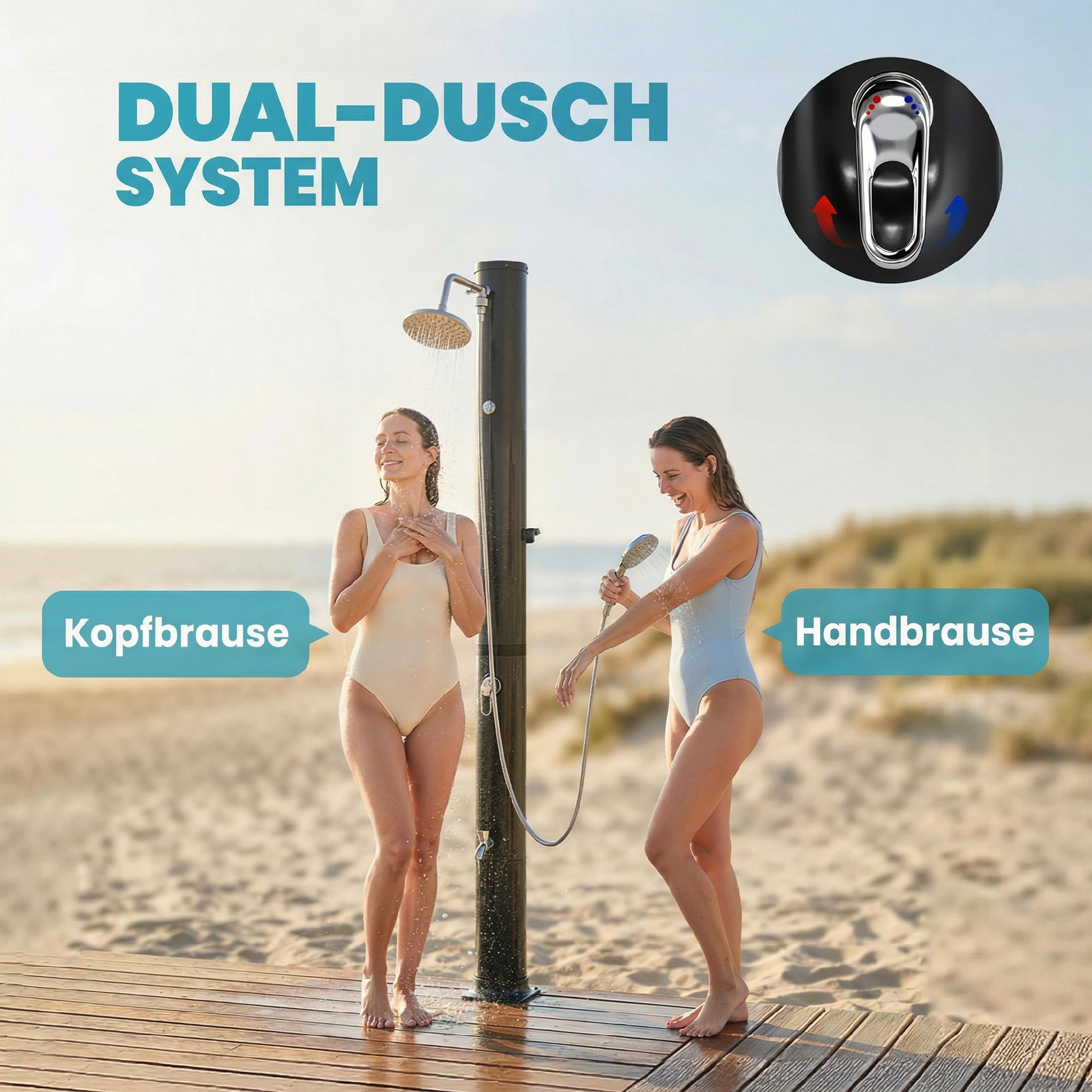 Solardusche 40L Gartendusche mit Handbrause Kopfbrause Wasserhahn, einstellbarer Temperatur