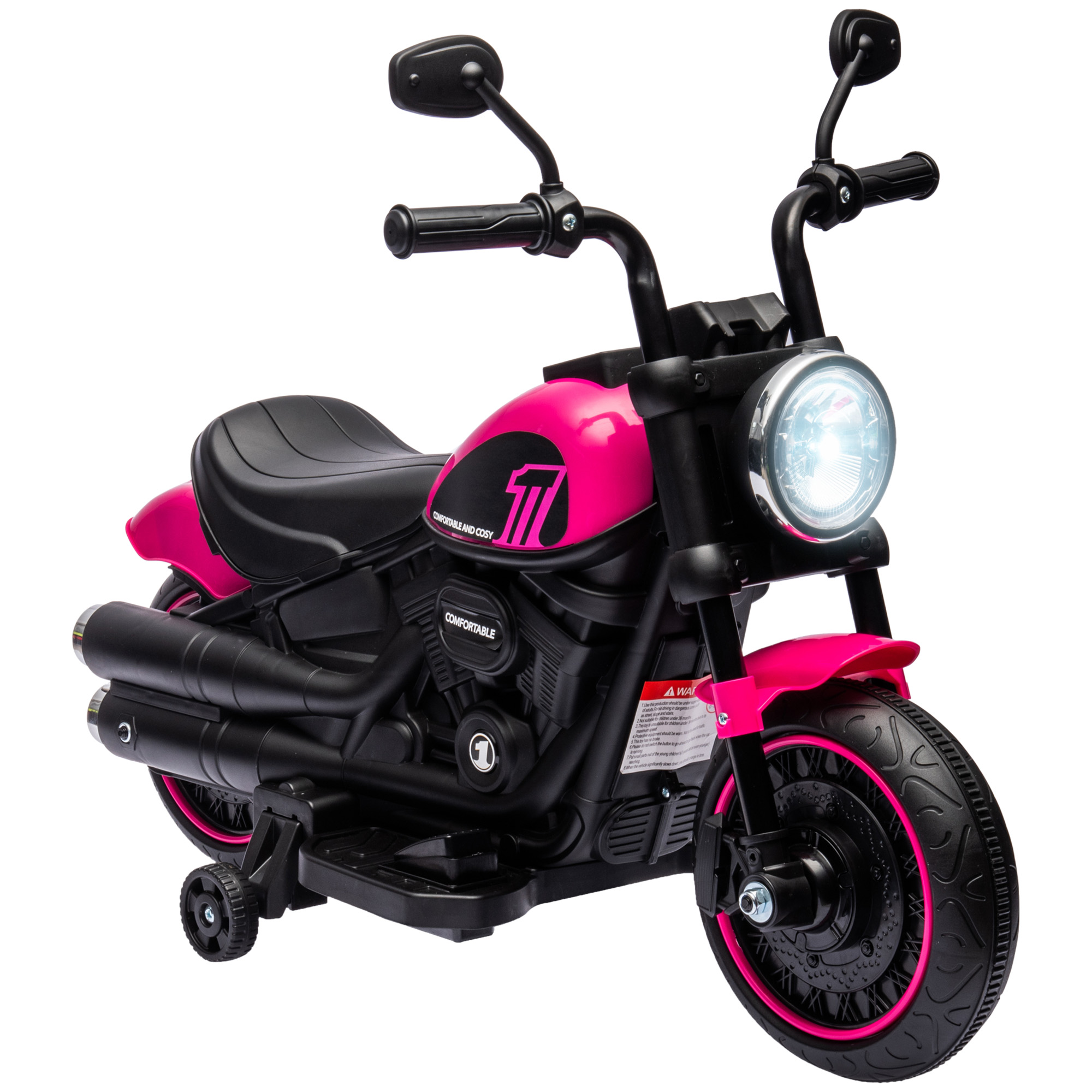 Elektro-Kindermotorrad mit Stützrädern, Scheinwerfer, 1,5 bis 3 km/h, für Kinder 1,5 bis 3 Jahren, pink