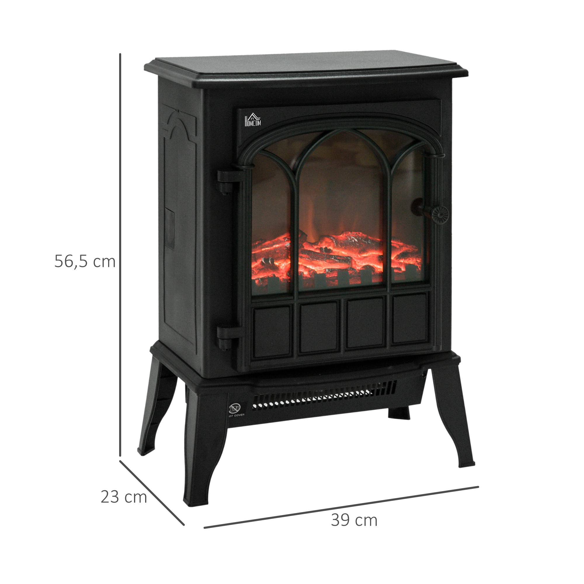 Elektrokamin, LED-Flammen, 1000/2000 W, regelbare Temperatur & Helligkeit, Metall, 39 x 23 x 56,5 cm
