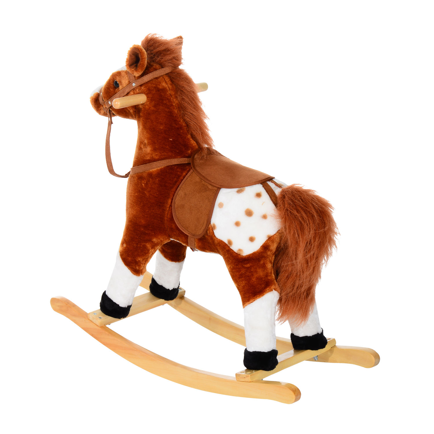 Kinder Schaukelpferd Baby Schaukeltier Pferd mit Tiergeräusche Spielzeug Haltegriffe für 3-6 Jahre Plüsch 74 x 28 x 65 cm Braun