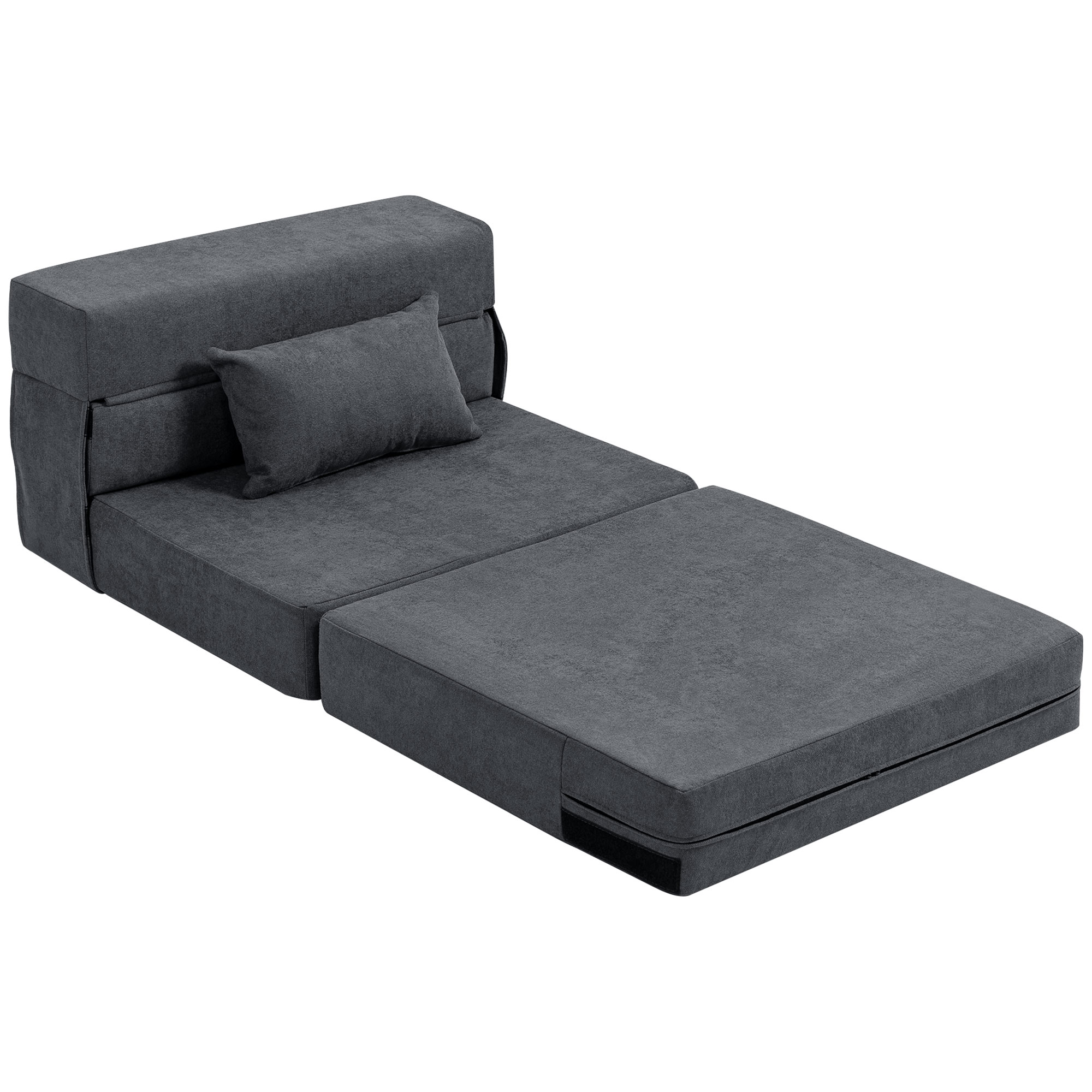 Bodensofa, Polstercouch, in Matratze umwandelbar, Schaumstoff, Kissen, Dunkelgrau