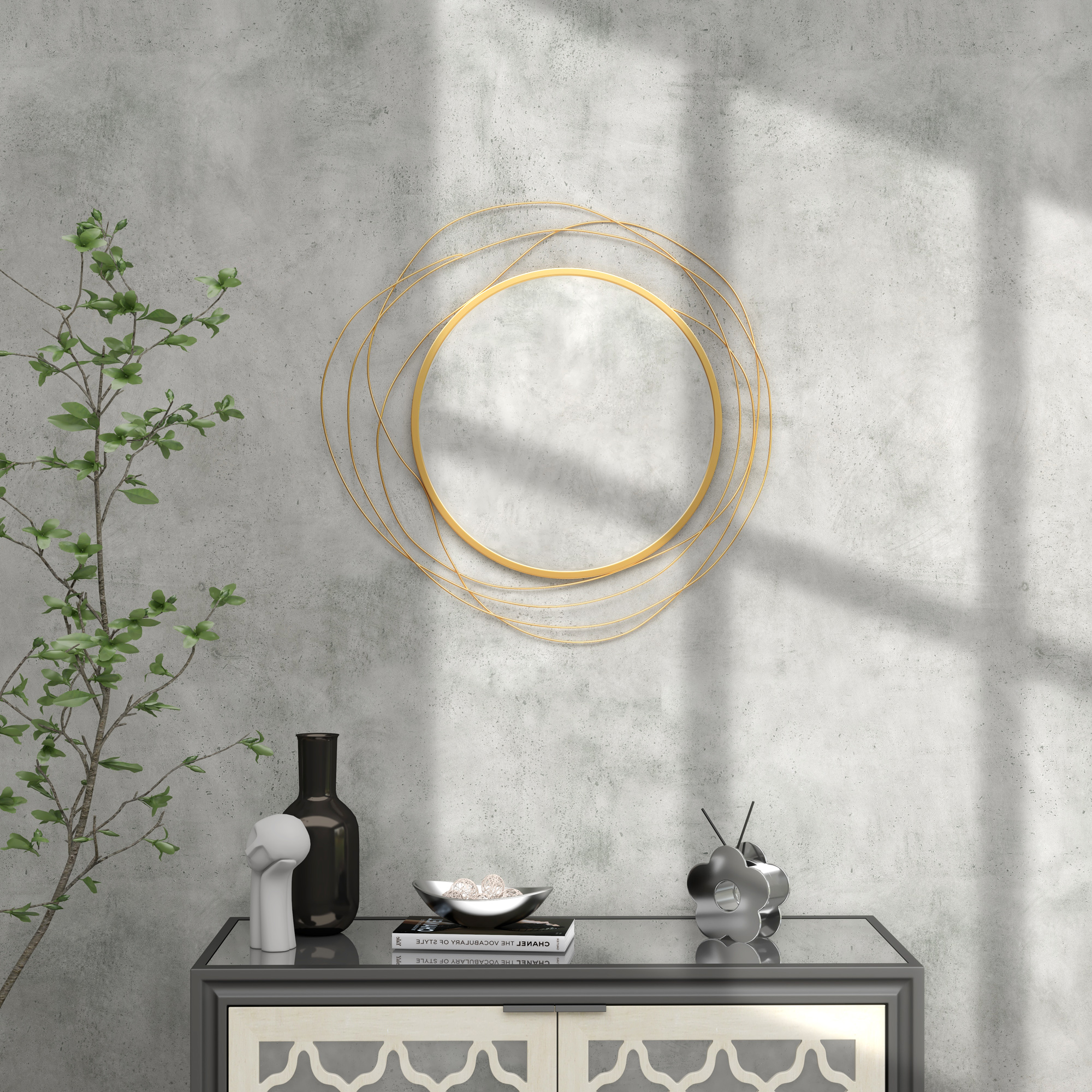 Wanddekoration, runder Wandspiegel, Metallrahmen, ?65 cm, Farbe: Gold
