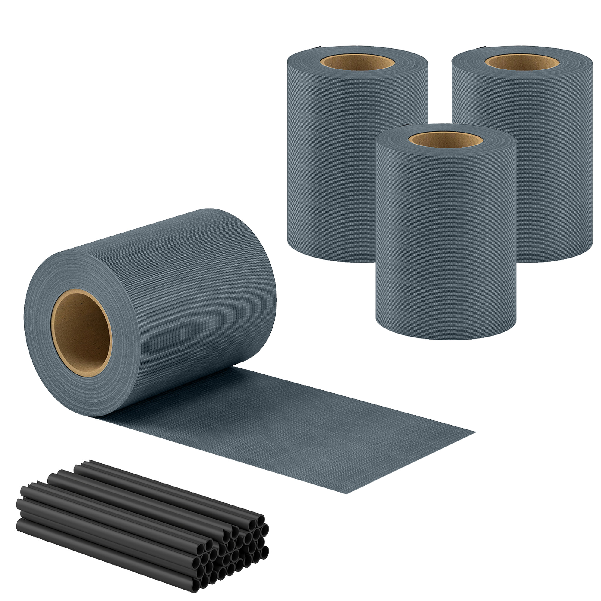 Sichtschutzstreifen 4er Set Kunststoff UV-beständiger wasserdichter Sichtschutz mit Befestigungsclips 35 m x 19 cm Grau