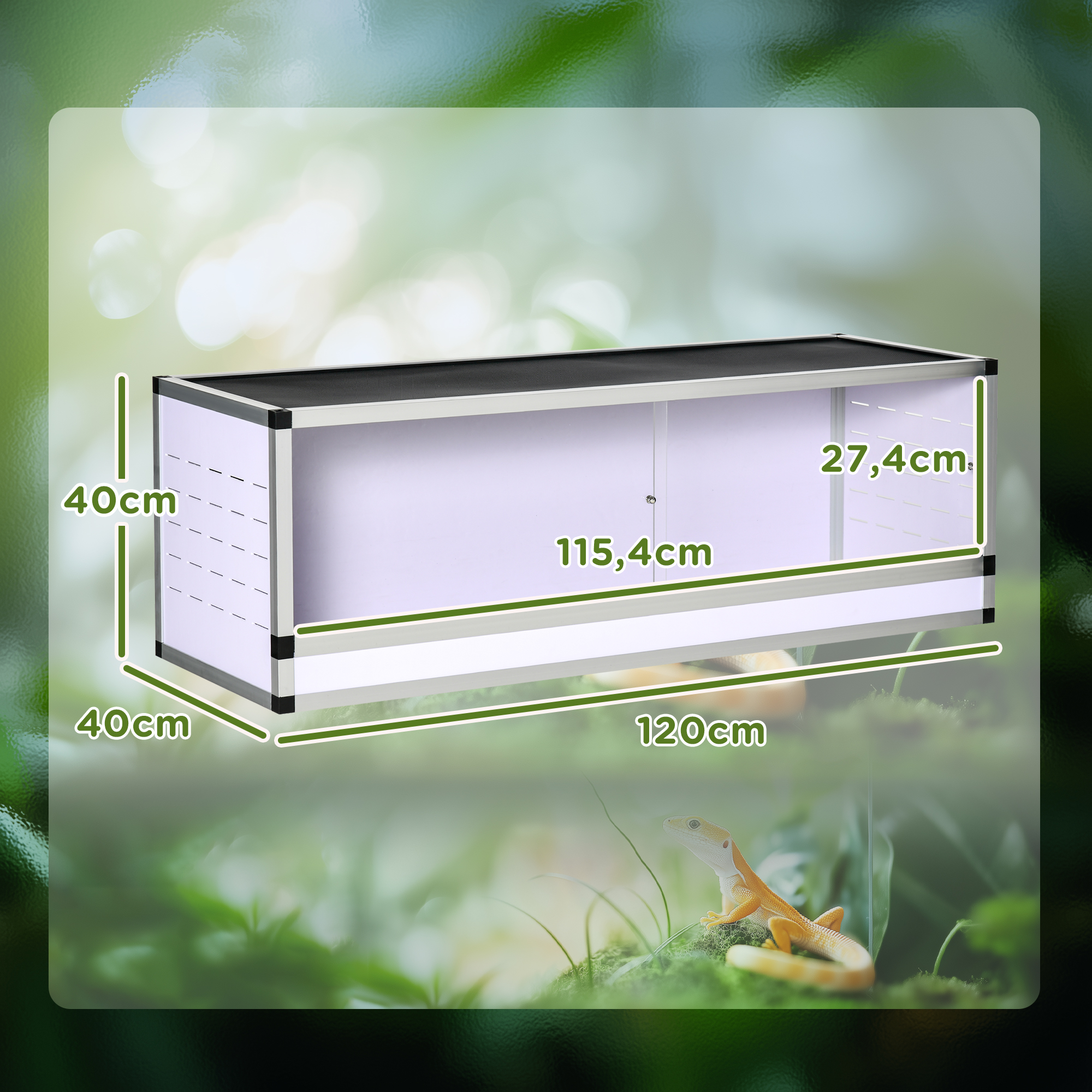 Terrarium aus Aluminium für Reptilien Amphibien Spinnentiere Reptilienzuchtbox Mesh-Terrarium Weiß+Silber+Schwarz 120 x 40 x 40 cm