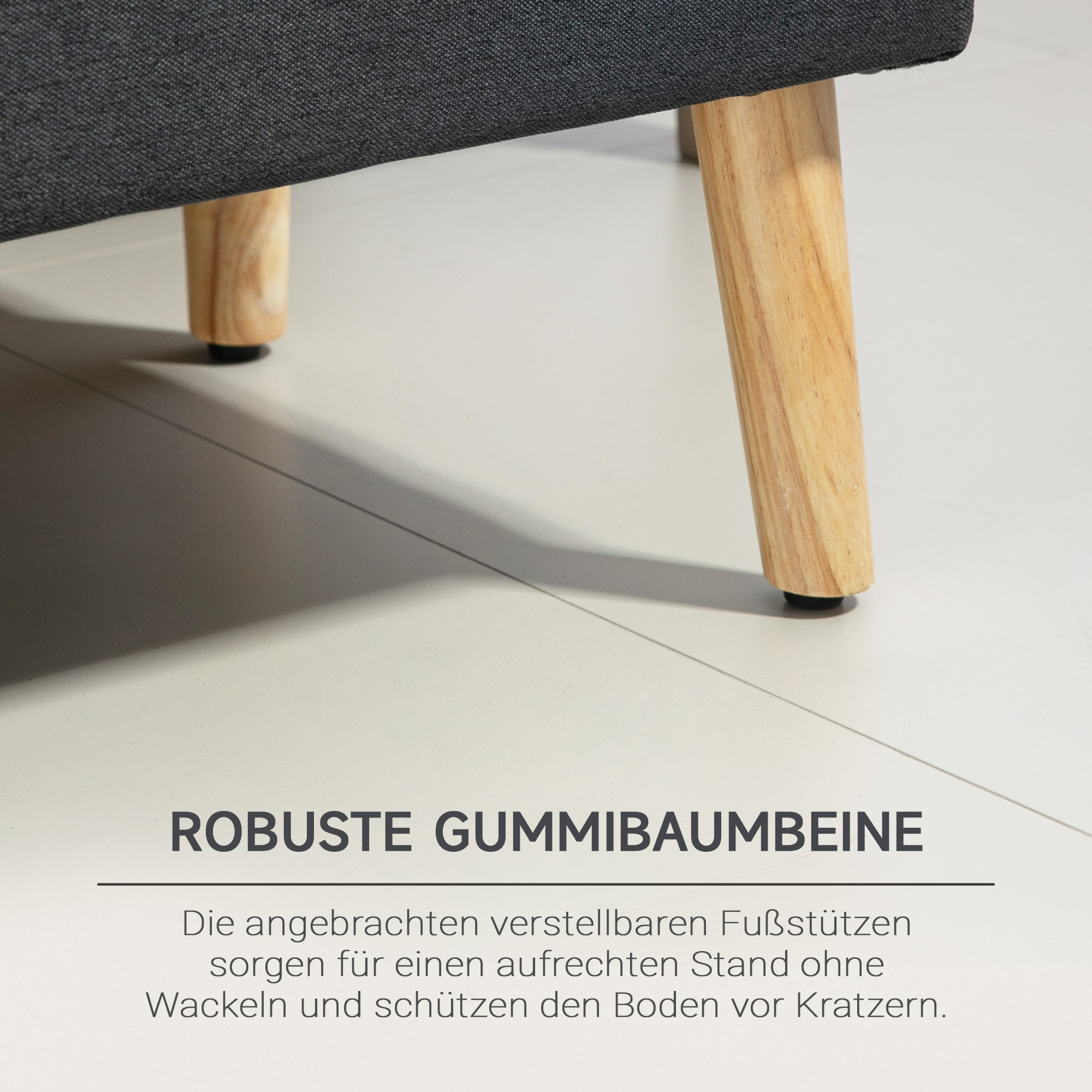 Polsterbank mit Stauraum, Bettbank in Leinenoptik, Kautschukholz, 110 x 39 x 45 cm, Dunkelgrau