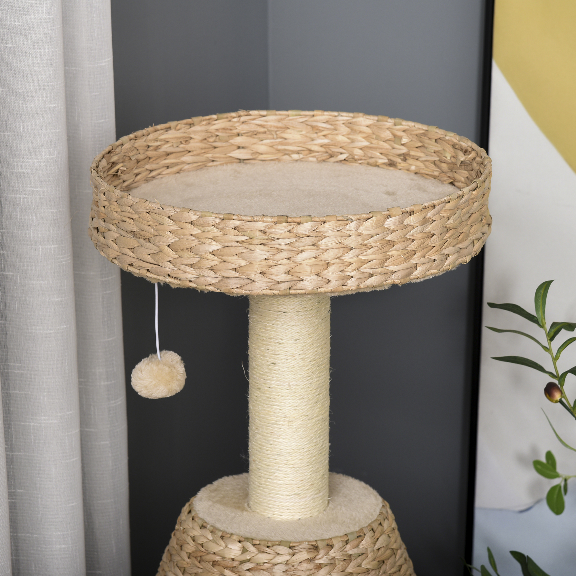 Katzenbaum Kratzbaum Kätzchen Möbel mit Katzenhöhle Ballspielzeug Sisal weiche Plüsch Höhe 82,5 cm Gelb