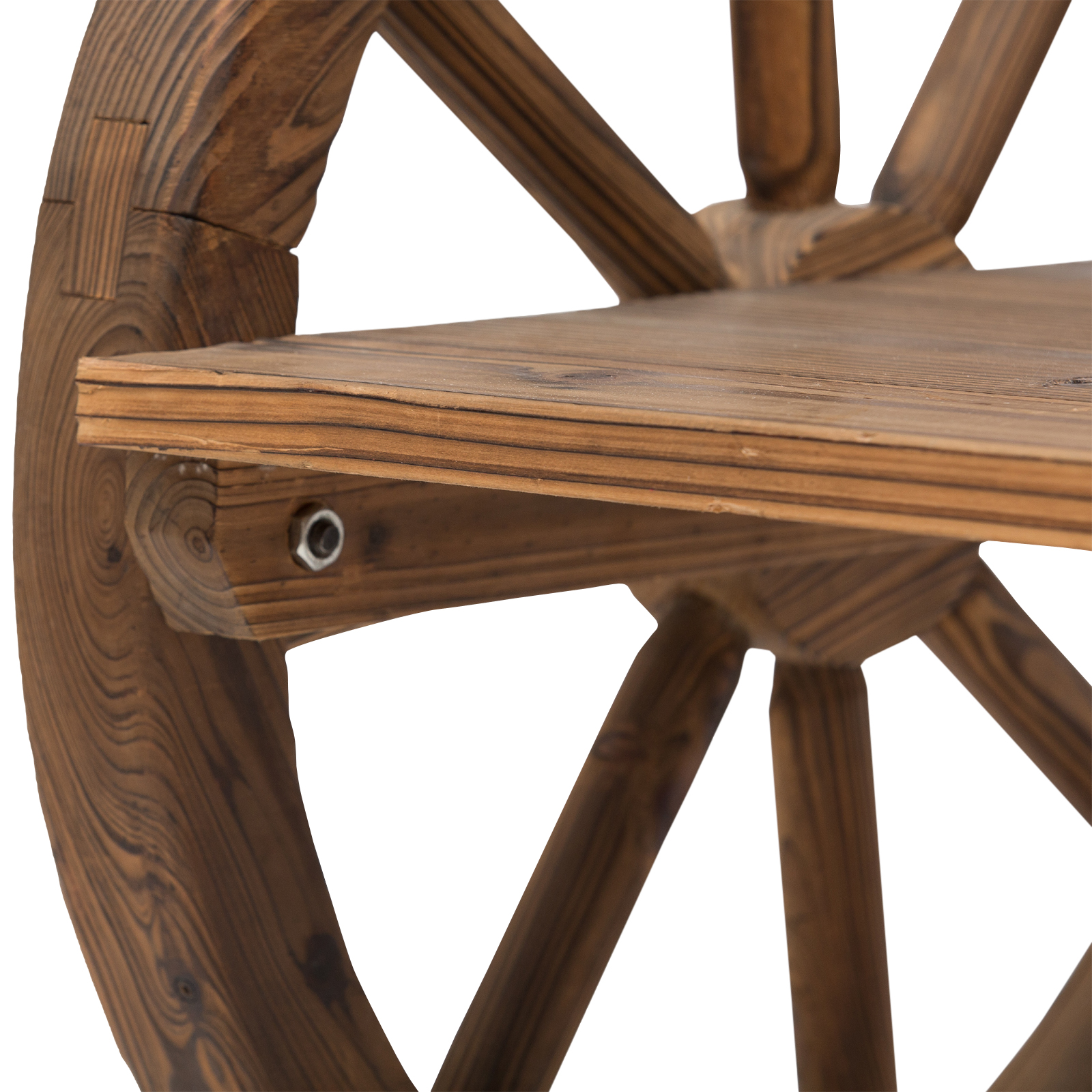 2-Sitzer Gartenbank Massivholz mit Armlehne, Sitzbank mit Wagenräder-Design, Gartenmöbel 250kg belastbar, Rustikale Bank, 114 x 58 x 80 cm, Braun