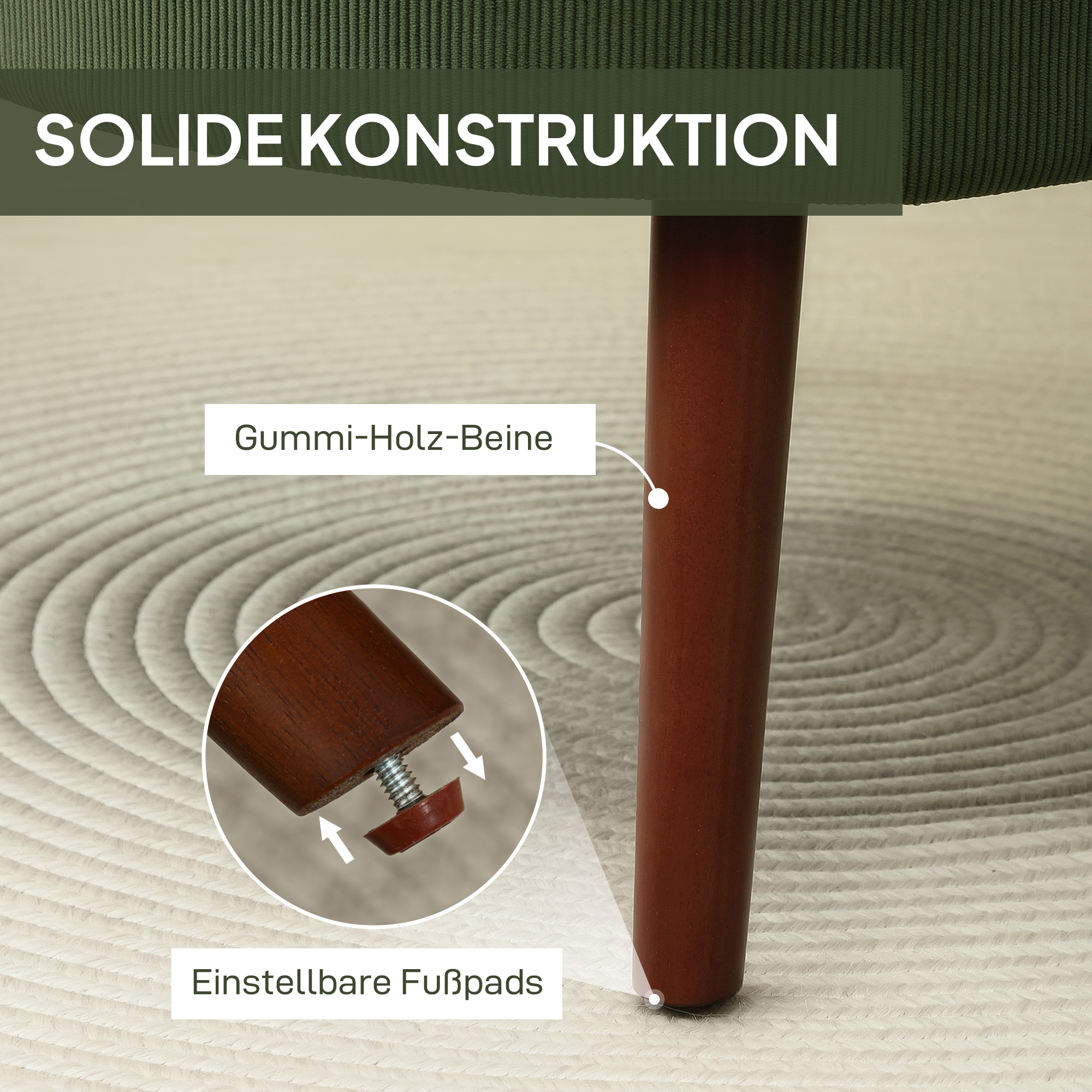 Moderner Armlehnstuhl, Gepolsterter Akzentstuhl mit Lendenkissen, Grün