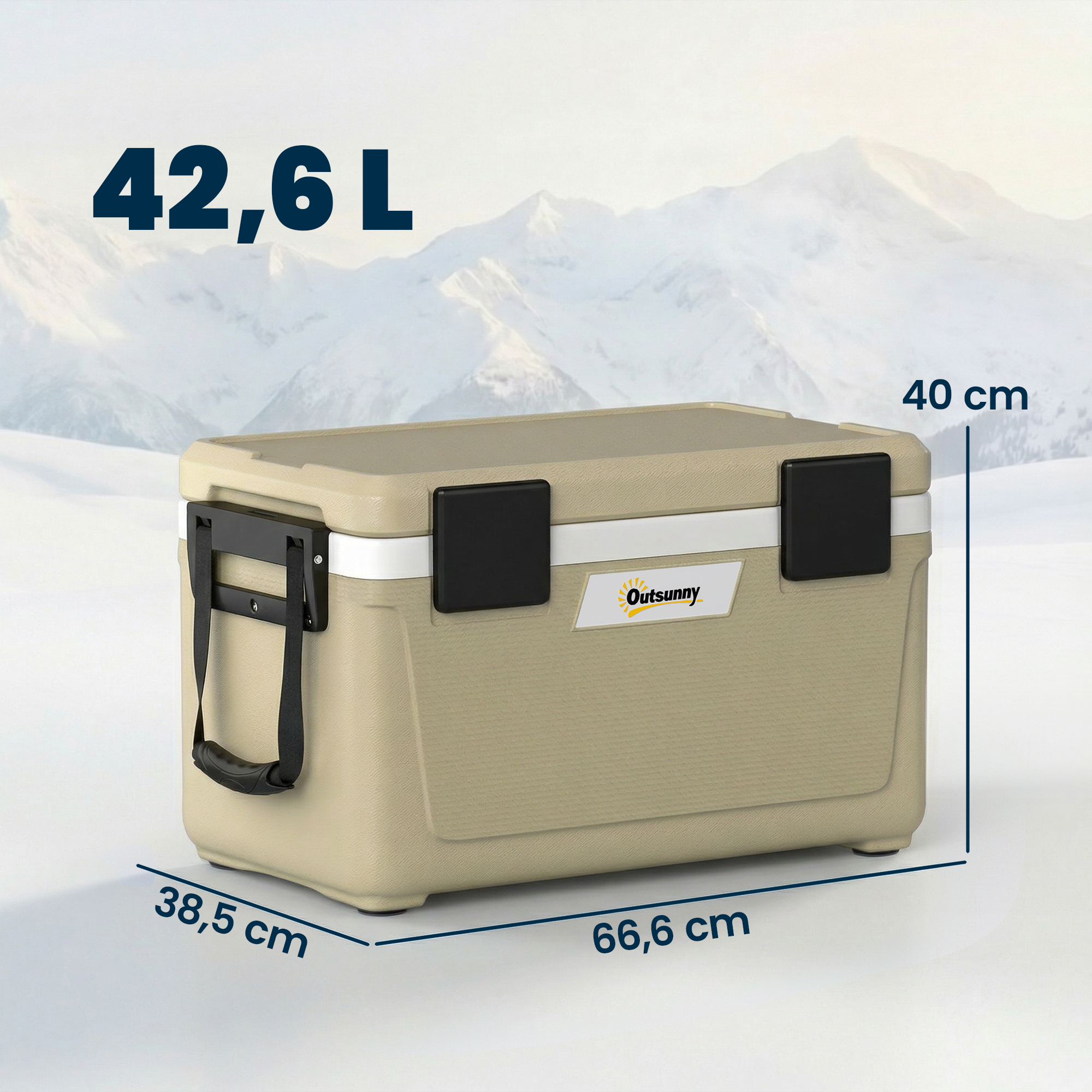 Kühlbox 42,6L Große Passive Thermobox bis zu 72 Std. Kühlung, mit PU-Vollschaumisolierung Ablassventil Griff, Tragbar