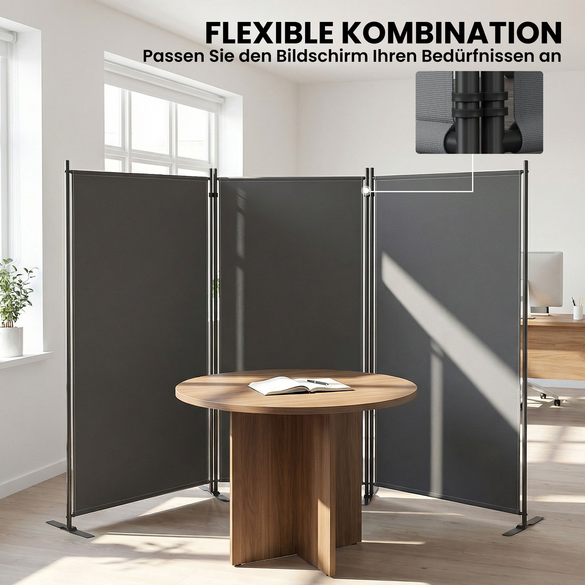 Raumteiler 3-teilig 260 x 30 cm Freistehend Paravent Trennwand Sichtschutz aus Metall, Outdoor Raumtrenner Dunkelgrau