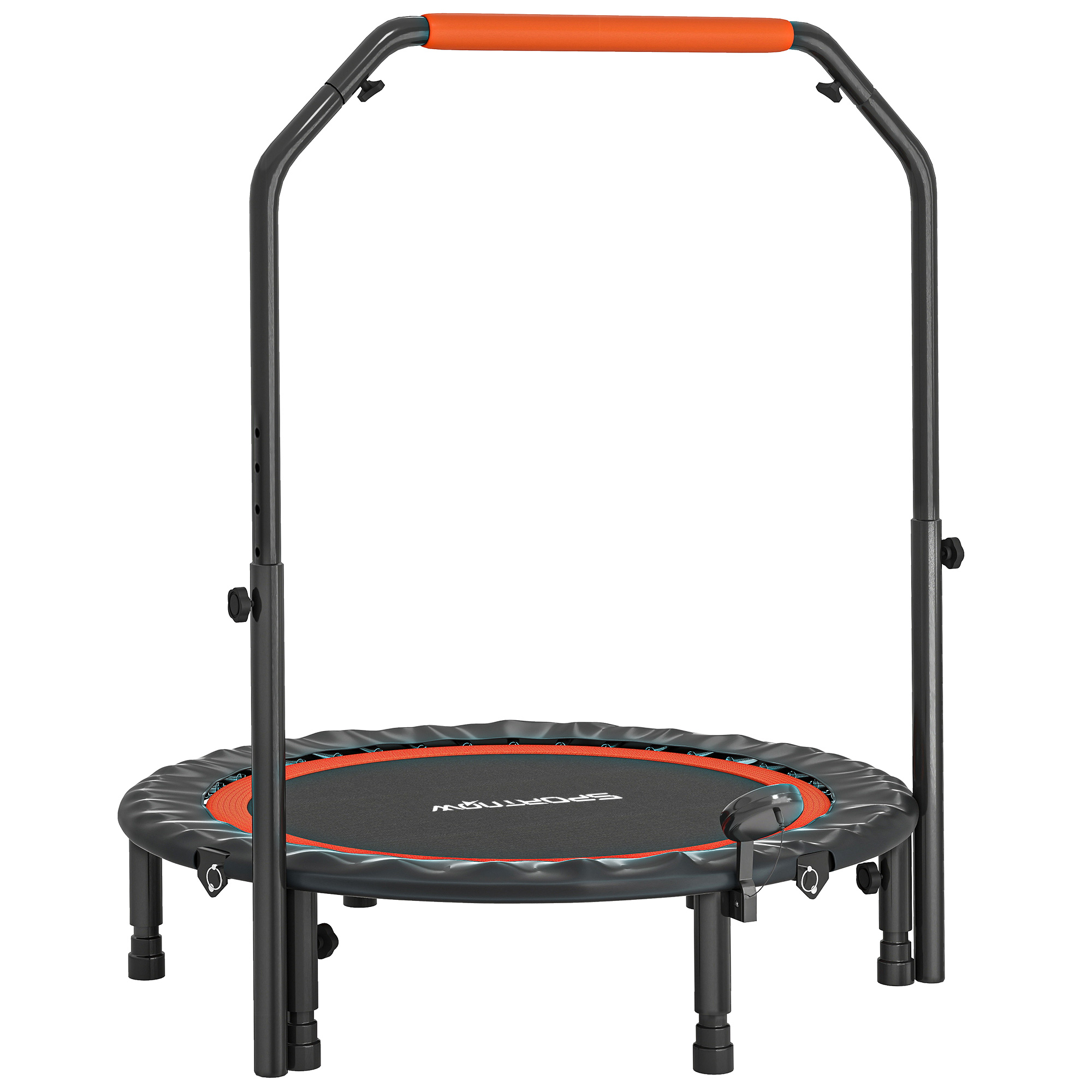 Mini-Trampolin, mit höhenverstellbarem Haltegriff, LCD-Monitor, Stahl, schwarz+rot, Ø102 x 99-123cm