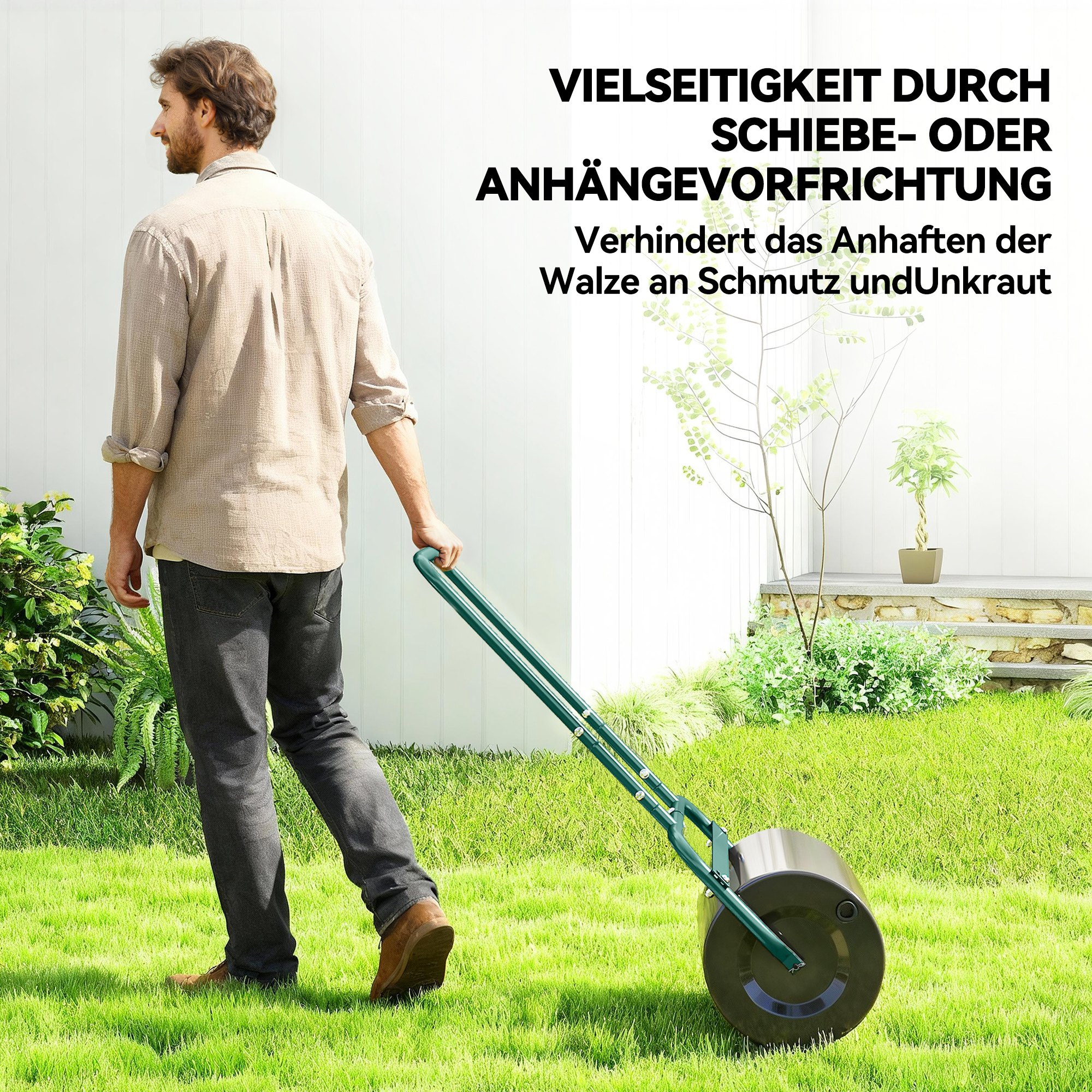 Handliche Rasenwalze, Praktische Rasenrolle, Graswalze, Gartenwalze, flexibel, Stahl, 58L x 32,5B x 113H cm, Dunkelgrün