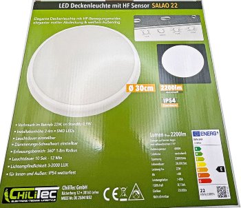 LED Deckenleuchte "SALAO 22 NW" IP54 / 22W, 2200lm, 4000K, HF Bewegungsmelder
