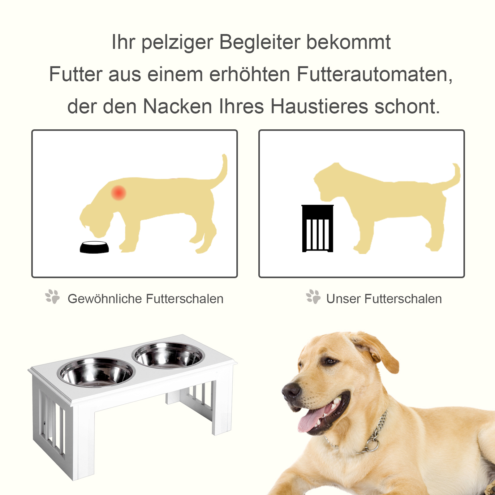 Hunde-Futterstation, rutschfest, 58,4 x 30,5 x 25,4cm, Weiß, 2L pro Napf