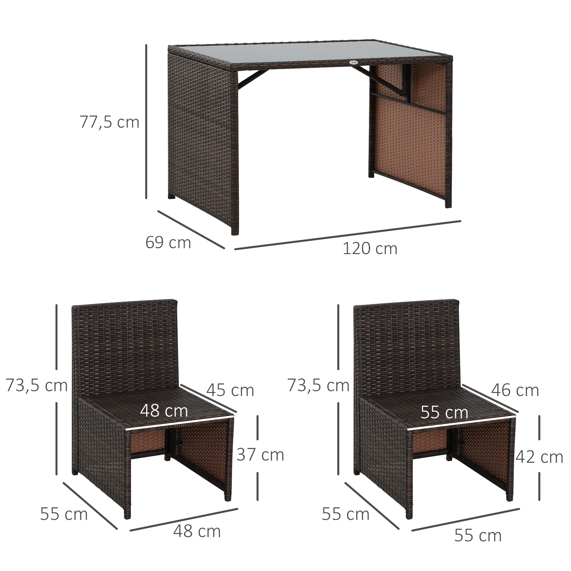 5-teiliges Polyrattan Gartenmöbel-Set, wetterfest Balkonmöbel für 4 Personen Terrassenmöbel mit Tisch 4 Stühle Kissen, Lounge-Set Essgruppe Sitzgruppe für Balkon, Garten, Braun+Khaki