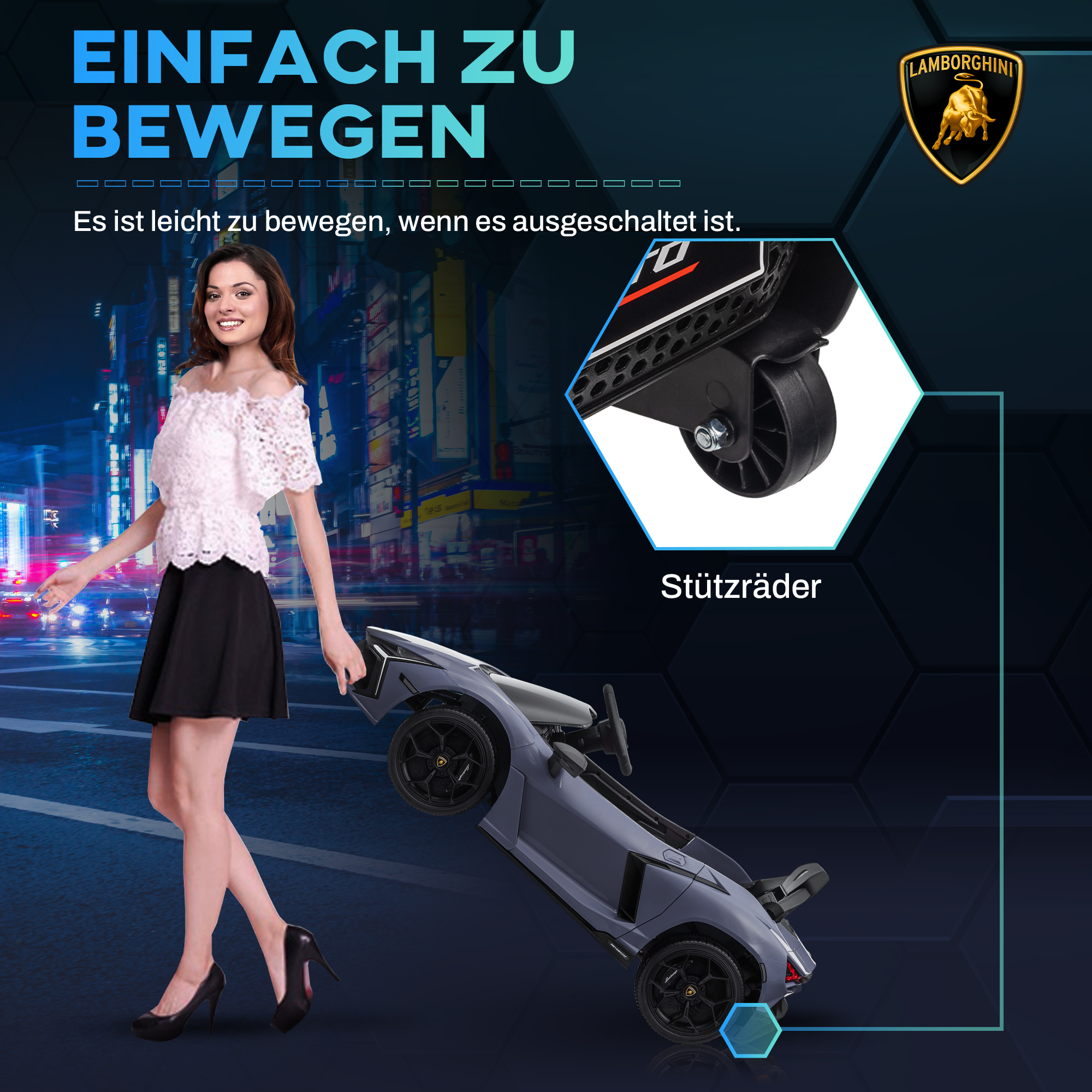 Elektroauto für Kinder von 3-5 Jahren, sanfter Antrieb, fernsteuerbar, mit Hupe, Kunststoff und Metall, Grau