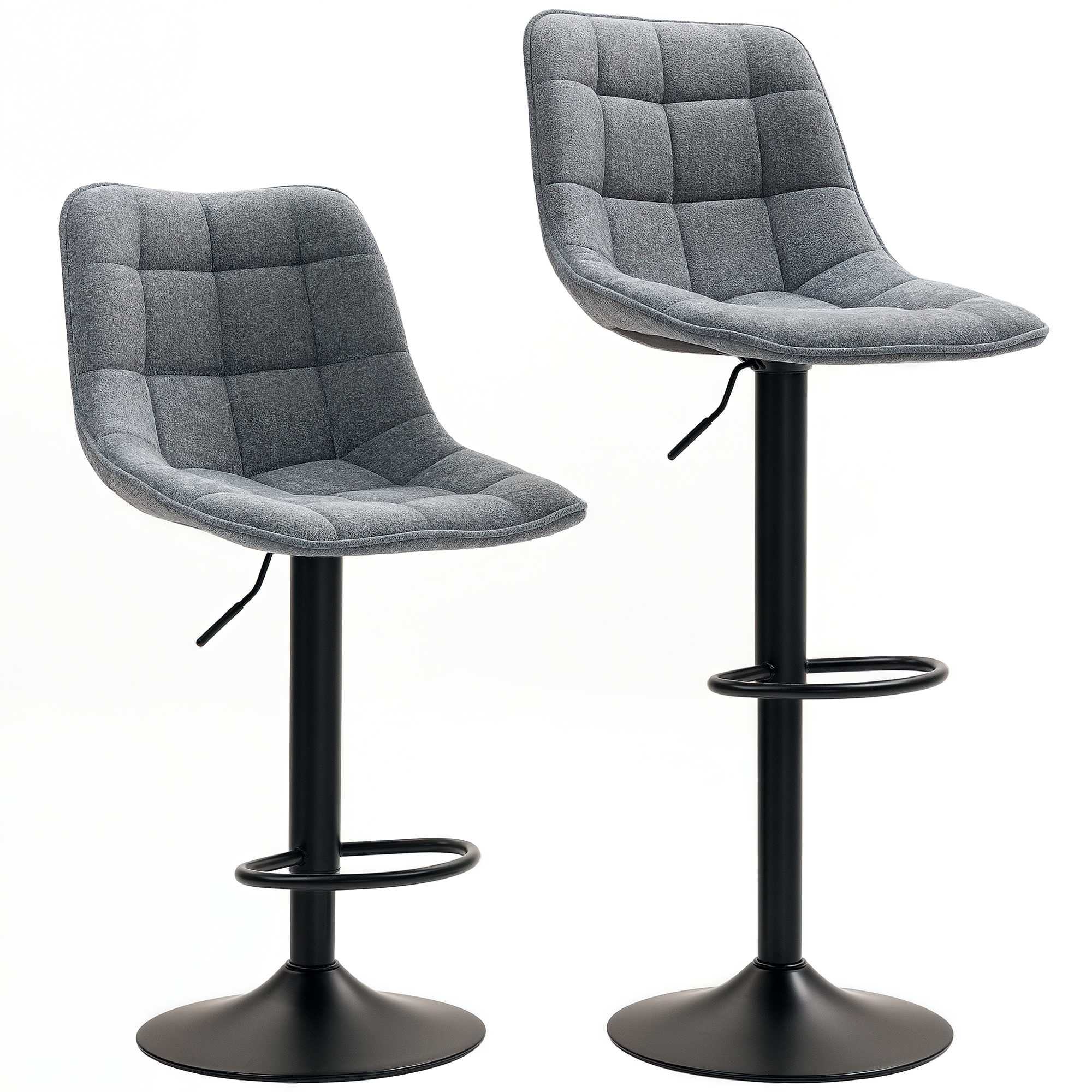 Moderner Barhocker, 2er-Set drehbare Barstühle mit Rückenlehne, höhenverstellbar, mit Fußstütze, gepolstert, Dunkelgrau
