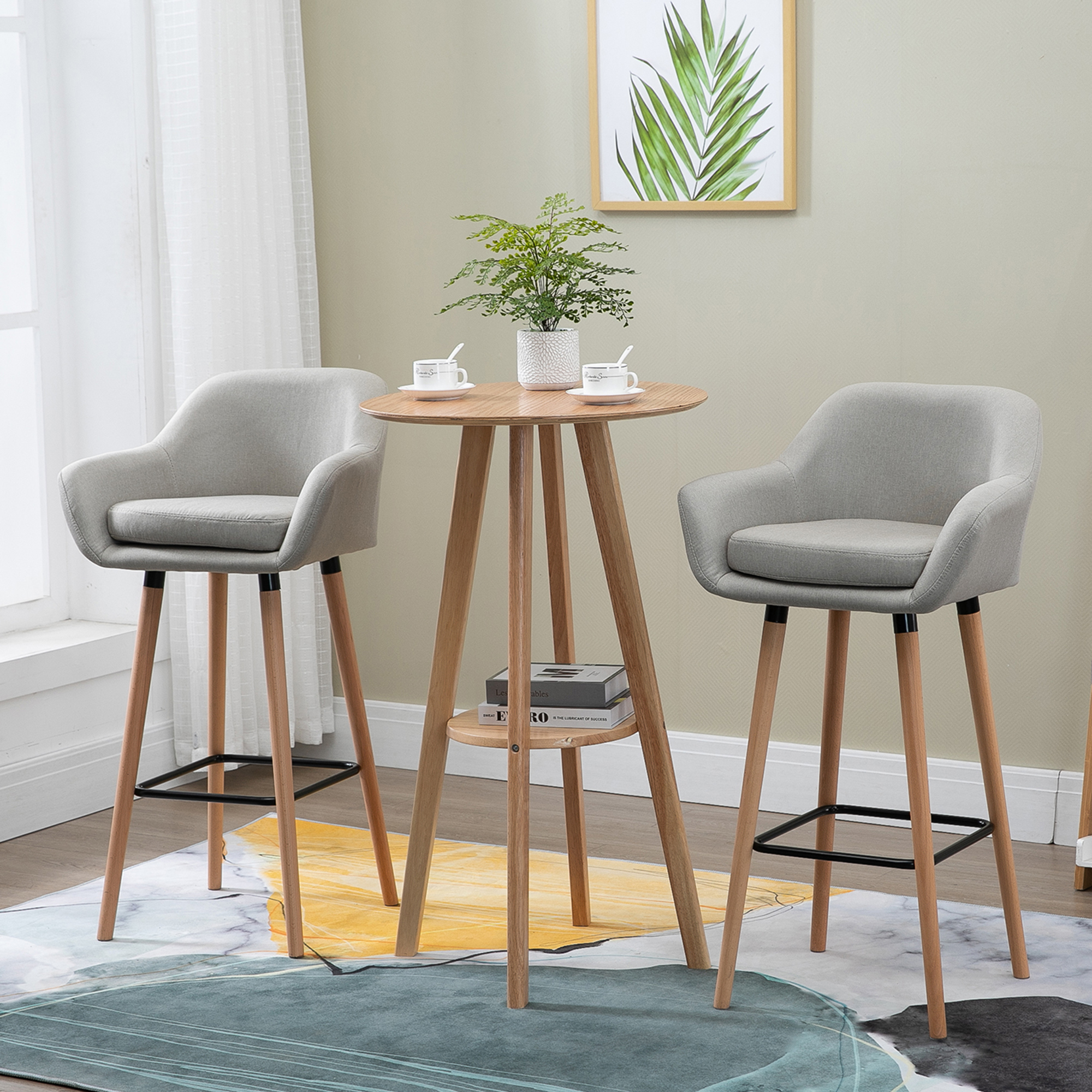 2er-Set Barhocker, inkl, Fußstütze, Massivholz, 55 cm x 48c m x 100 cm,  Beige