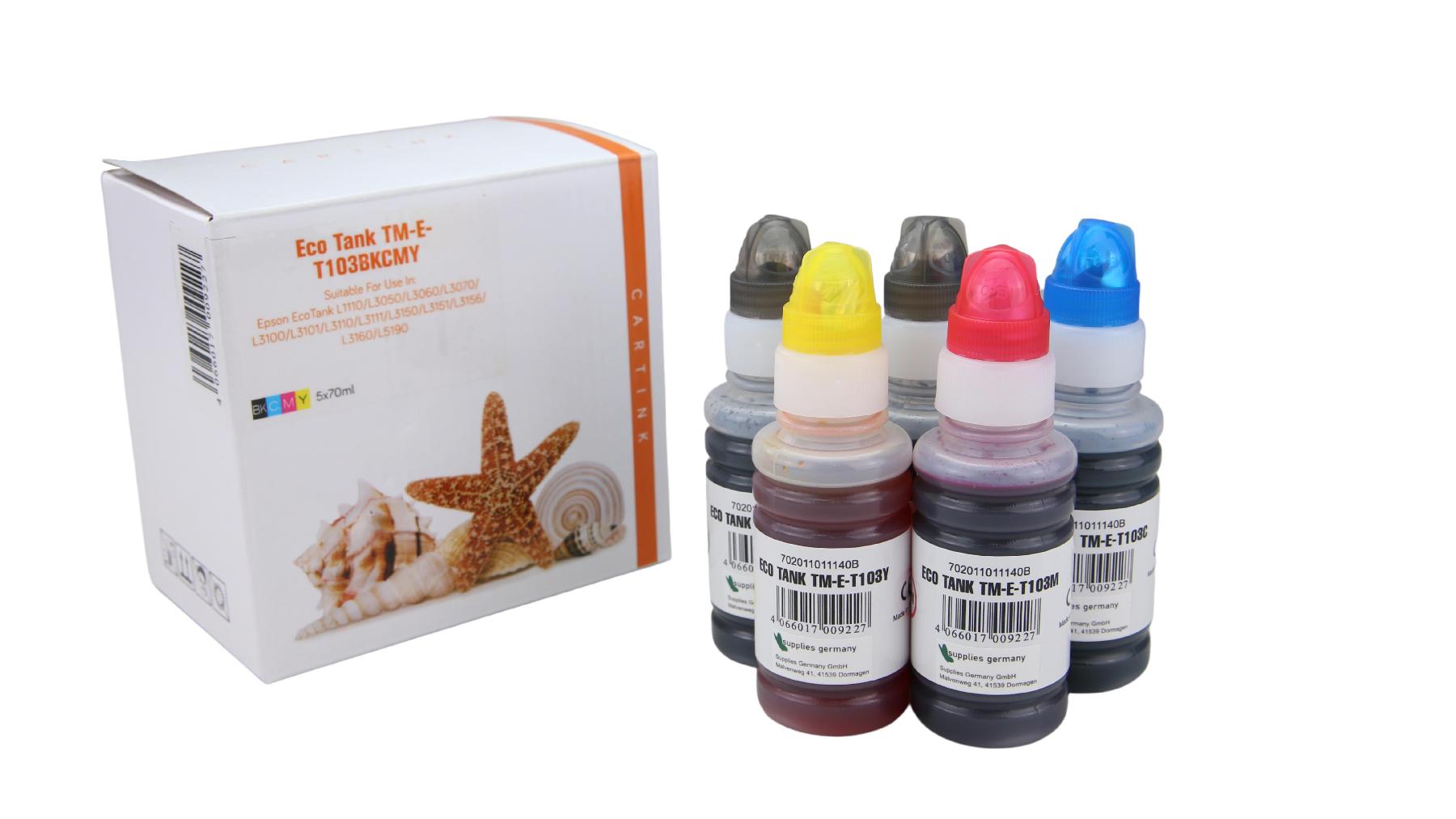 Multipack T103 alternativ Eco Tank Nachfüllflasche für Epson / C13T00S14A44A / 2x BK  CMY / 70ml