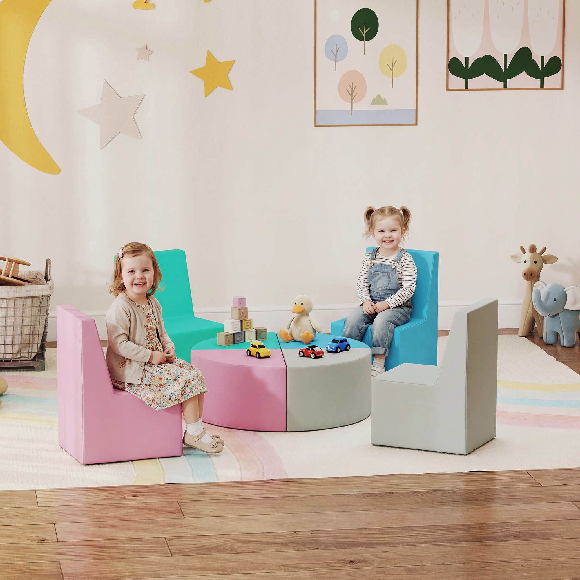 8 TLG. Schaumstoff Bausteine Kinder Softbausteine mit Tisch- und Stuhldesign klettern Bauklötze aus PU Mehrfarbig