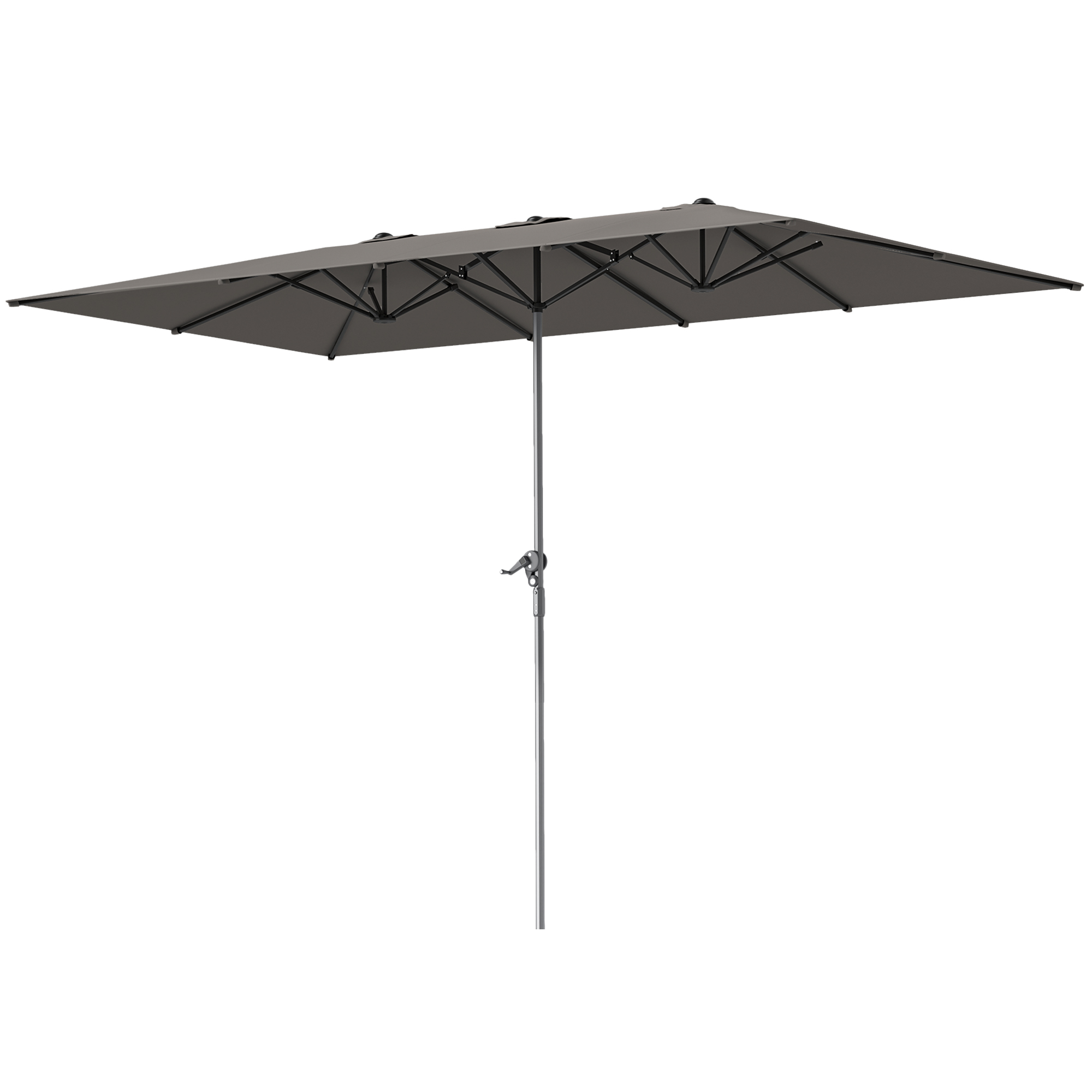Doppelseitiger Schirm, 451 x 264 cm Sonnenschirm mit Kurbelsystem, 12 Metallstreben, Aluminiummast, Dunkelgrau