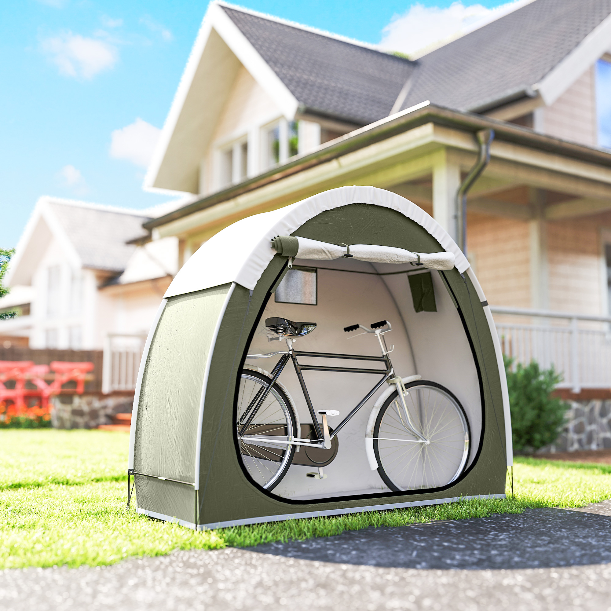 Fahrradzelt für 2 Fahrräder Fahhrradgarage mit Belüftung UPF50+ Wasserdicht 210D Oxford 200 x 80 x 170 cm