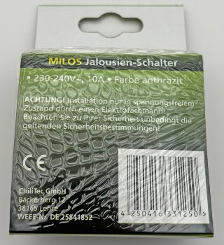 MILOS Jalousien-Steuerung Hoch/Runter, Taster, inkl. Rahmen, UP, anthrazit