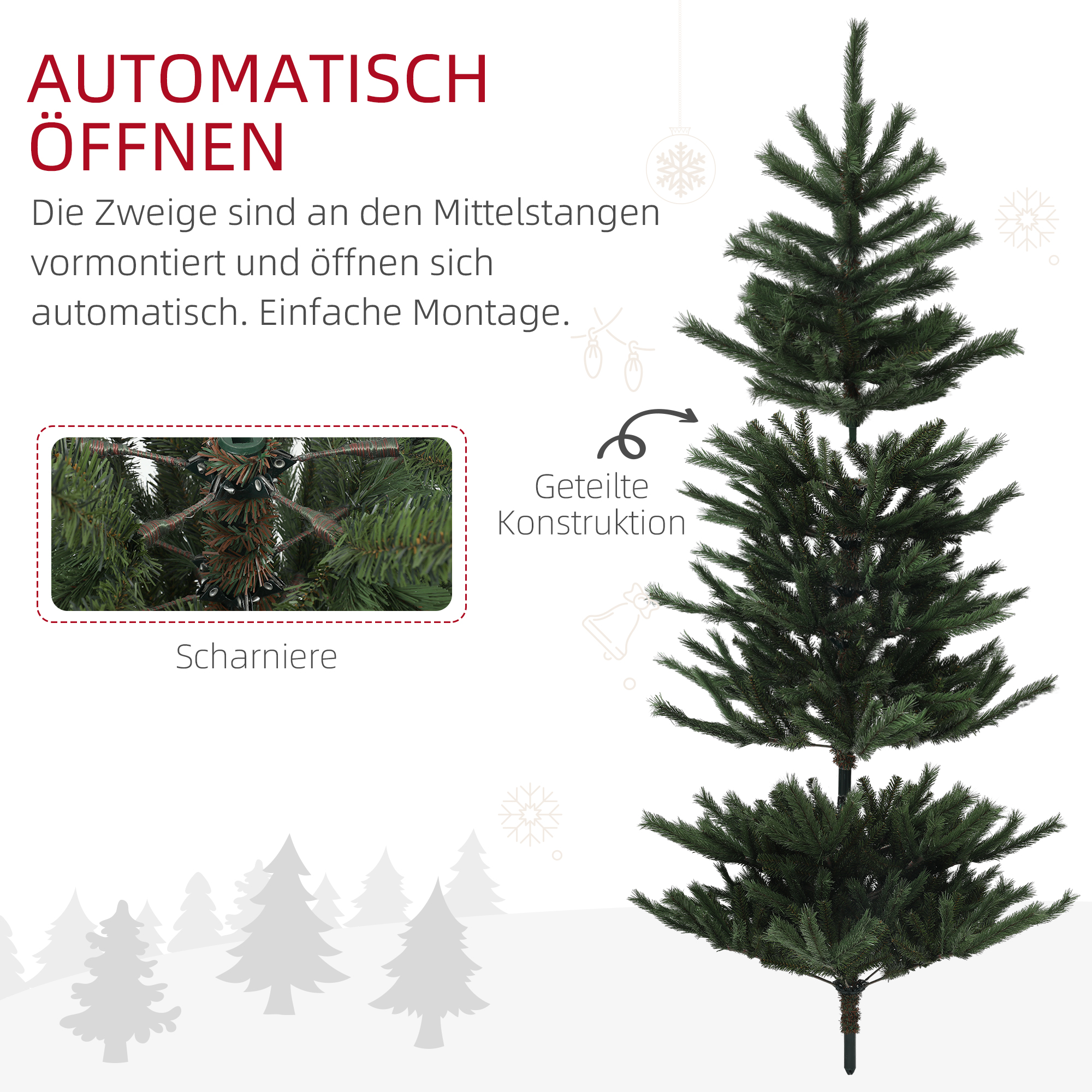 Weihnachtsbaum 180 cm, flammenhemmend, Metallfuß, 467 Spitzen, grün