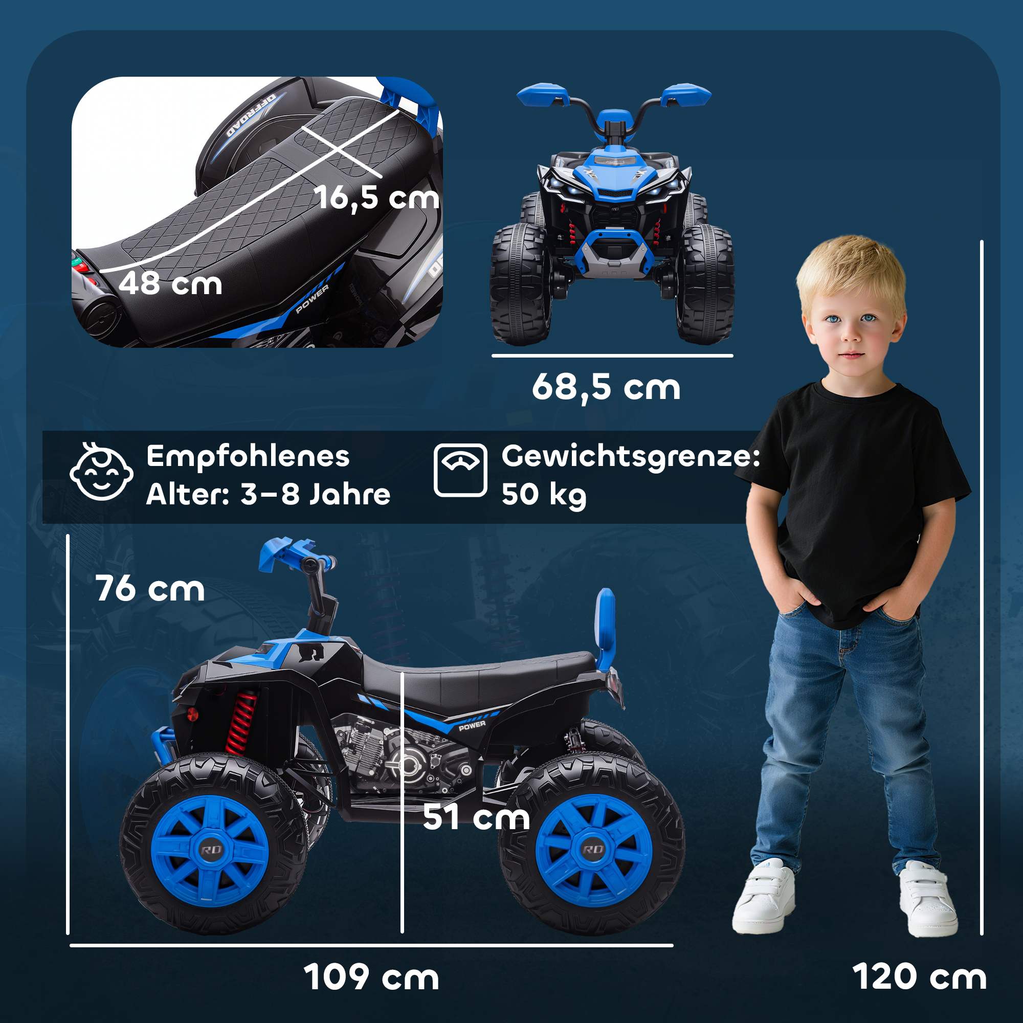Kinder-Elektro-Quad, 24V Elektro-Fahrzeug mit 4 Rädern, Scheinwerfer, USB-Anschluss, MP3-Funktion, 6,5 km/h, 3-8 Jahre