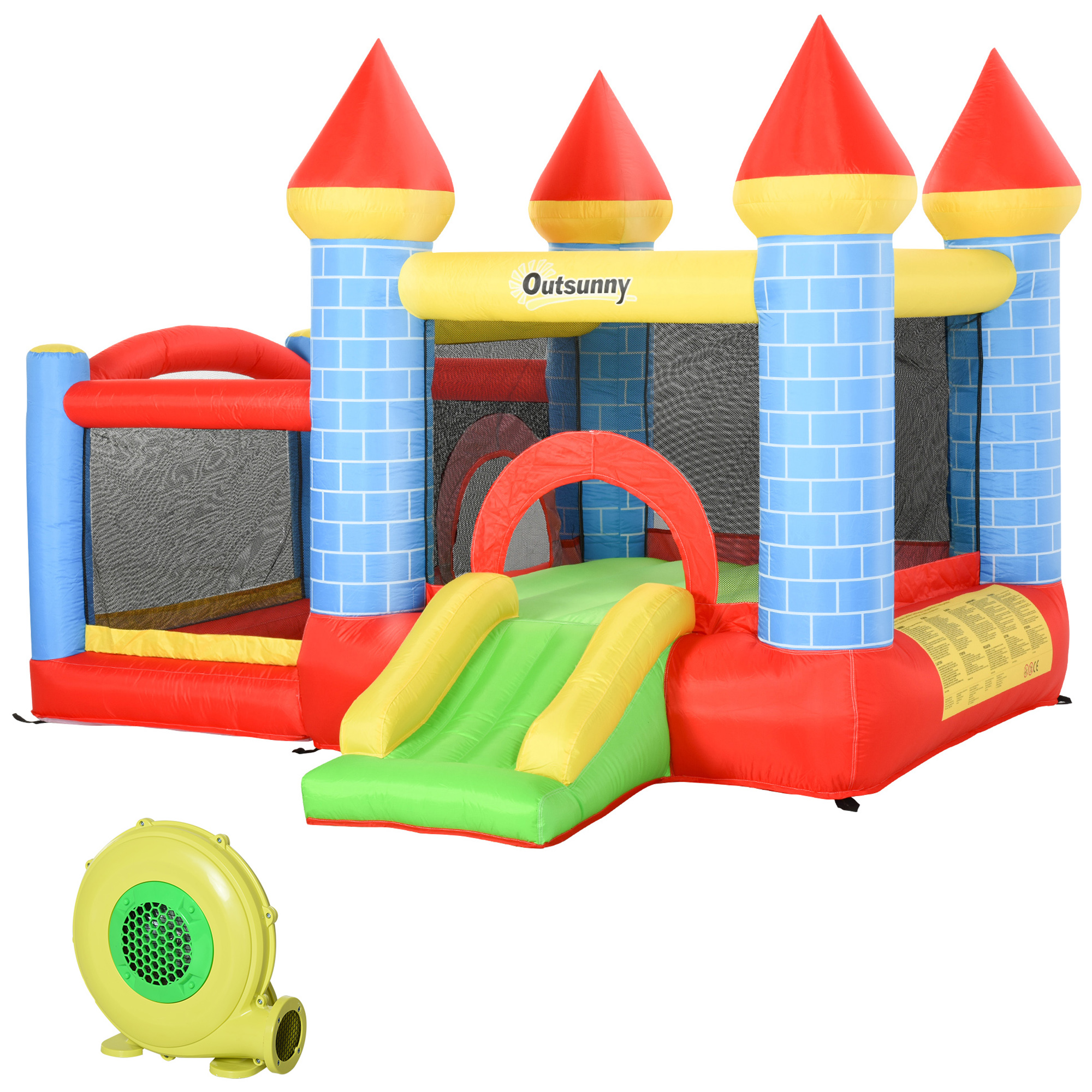 Aufblasbare Hüpfburg mit Rutsche Pool für 3 Kinder Burg mit Gebläse für 3-8 Jahre Rot+Blau+Grün 280 x 260 x 210 cm