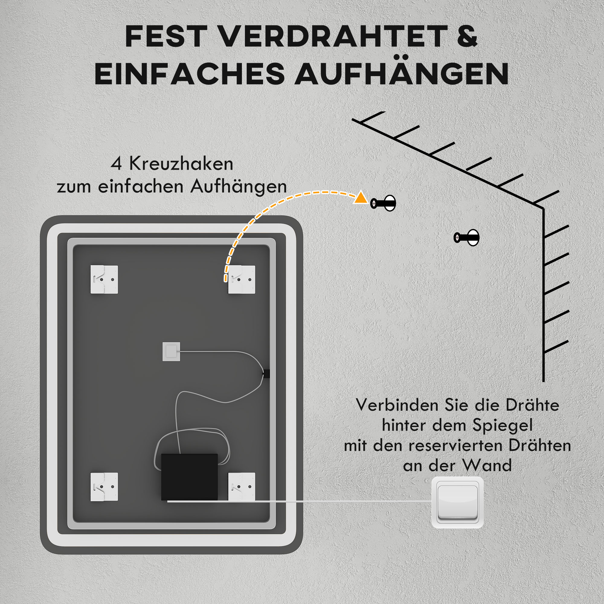 Badezimmerspiegel, beleuchtet, Touch-Steuerung, beschlagfrei, dimmbar, 3 Lichtfarben, 70x90, Silber