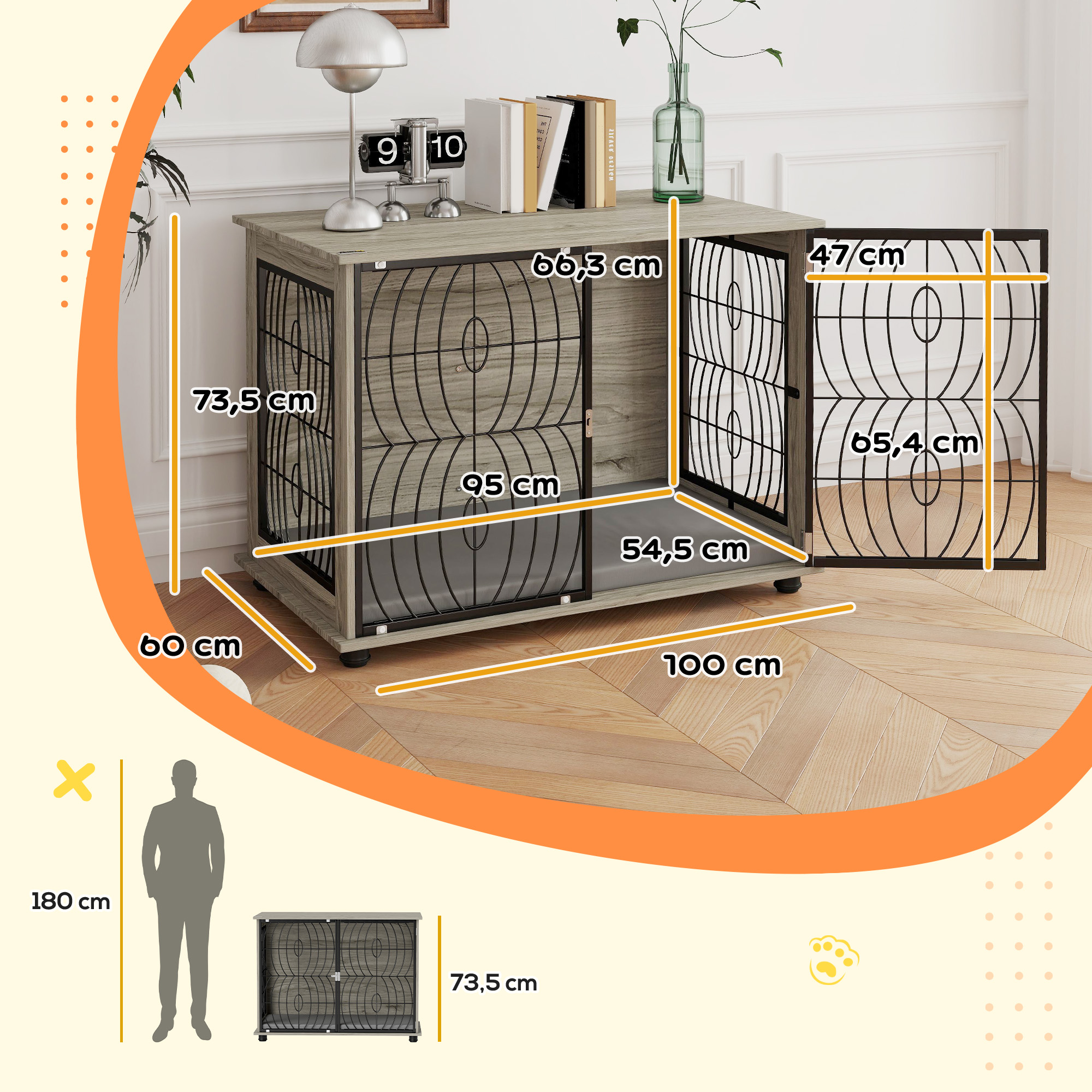 Hundebox, Hundekiste, Verschließbare Aufenthaltsbox für große Hunde, Grau