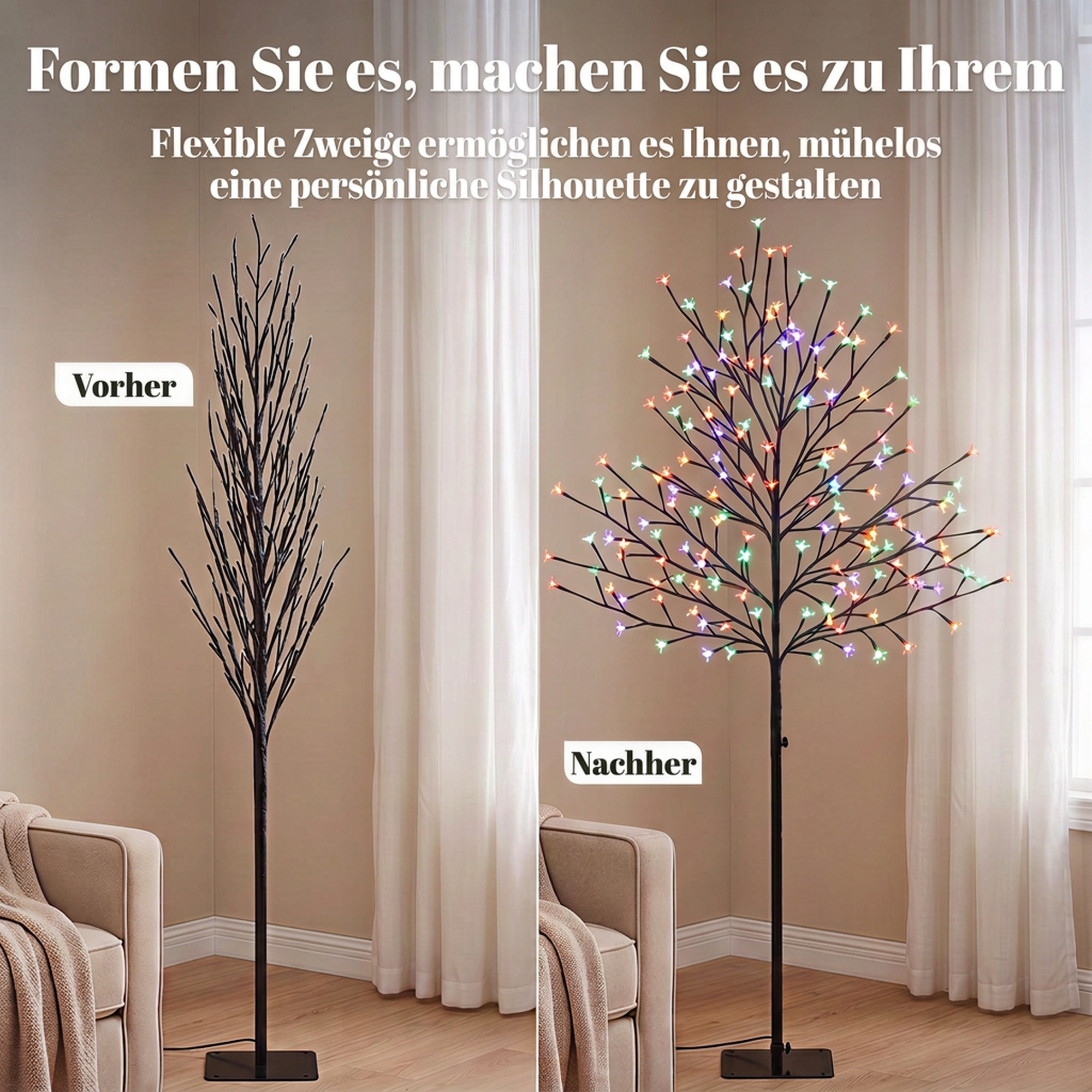 LED-Kirschblütenbaum 150 cm mit 160 LEDs, künstlicher Leuchtbaum mit 20 biegsamen Zweigen, Weihnachtsdeko