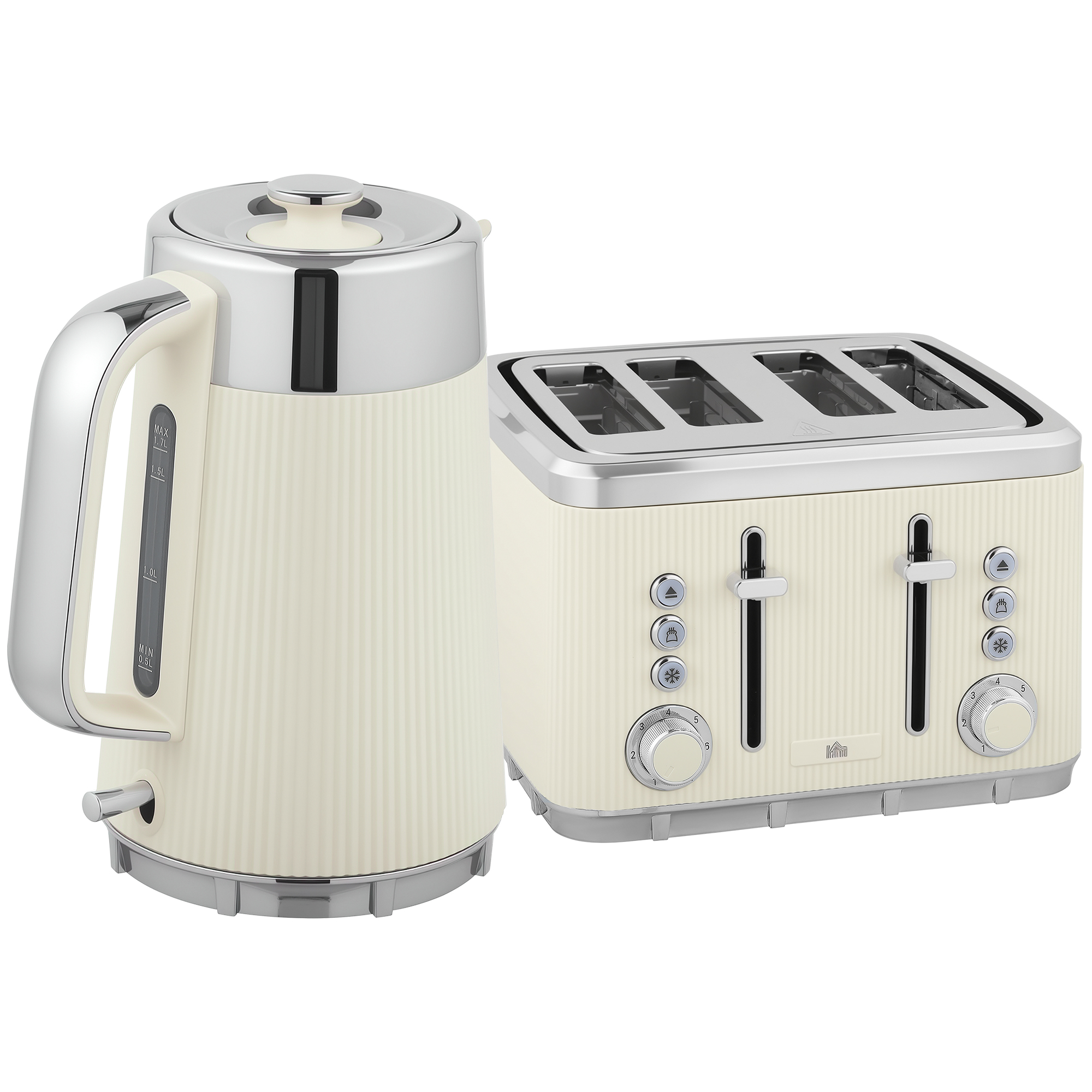 2200W, 1,7L Wasserkocher mit Schnellkochfunktion, Entkalkungsfilter und 4-Scheiben-Toaster mit 7 Bräunungsstufen, Creme