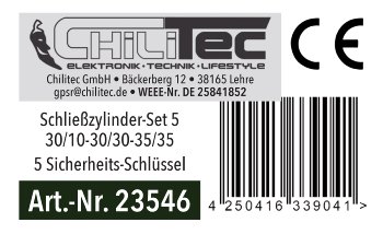 Schließzylinder-Set 5 30/10-30/30-35/35, Profil-Zylinder, 5 Sicherheits-Schlüssel
