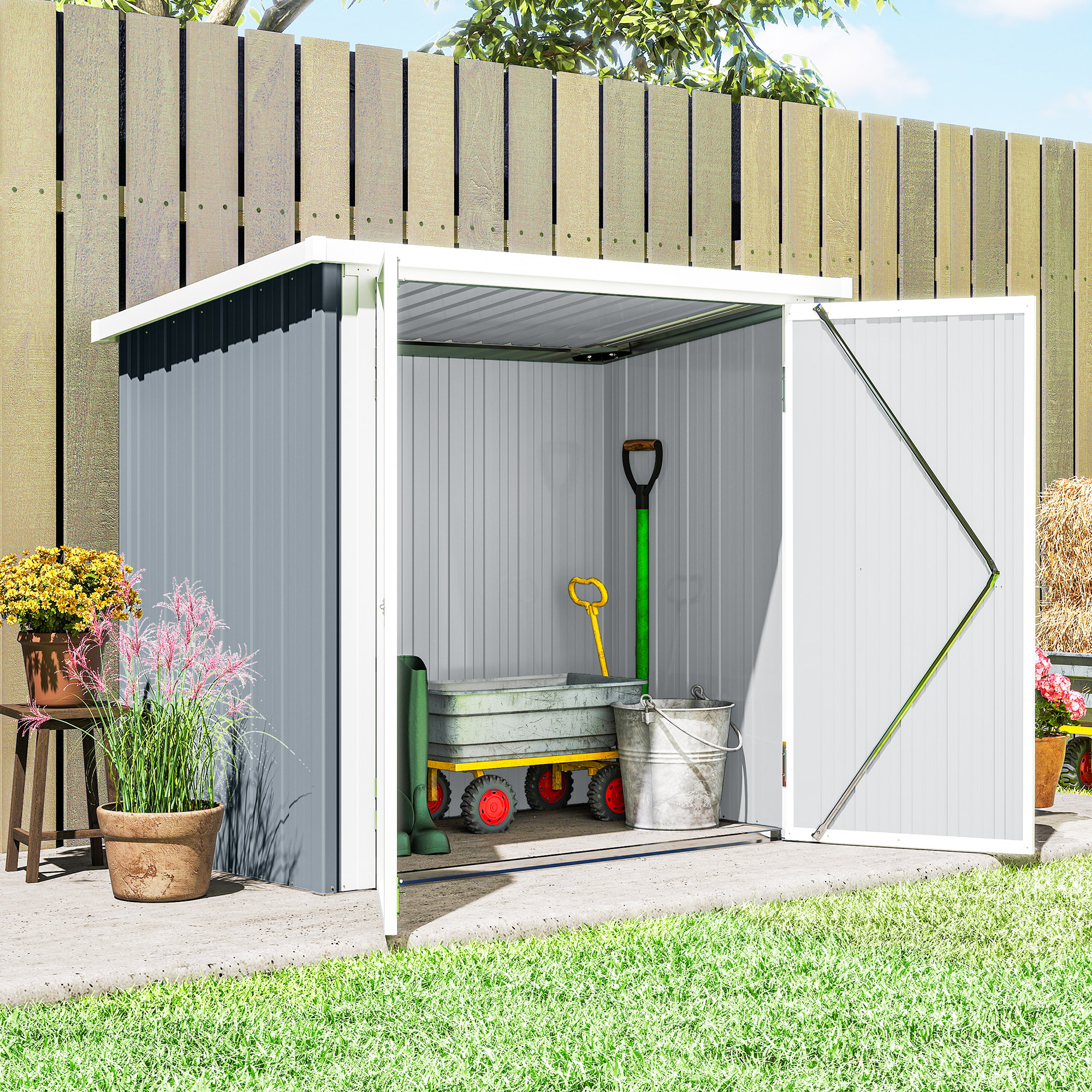 Metall Gerätehaus 1,1 m², Geräteschuppen mit Pultdach Abschließbarer Doppeltüren, 147 x 86 x 134 cm