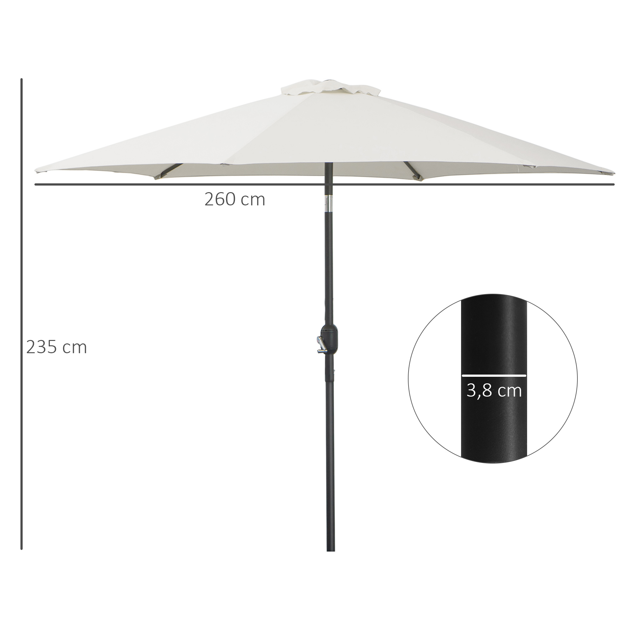 Knickschirm Sonnenschirm Gartenschirm Marktschirm mit Handkurbel Alu 180/? Polyester Beige ?2,6 x 2,35 m