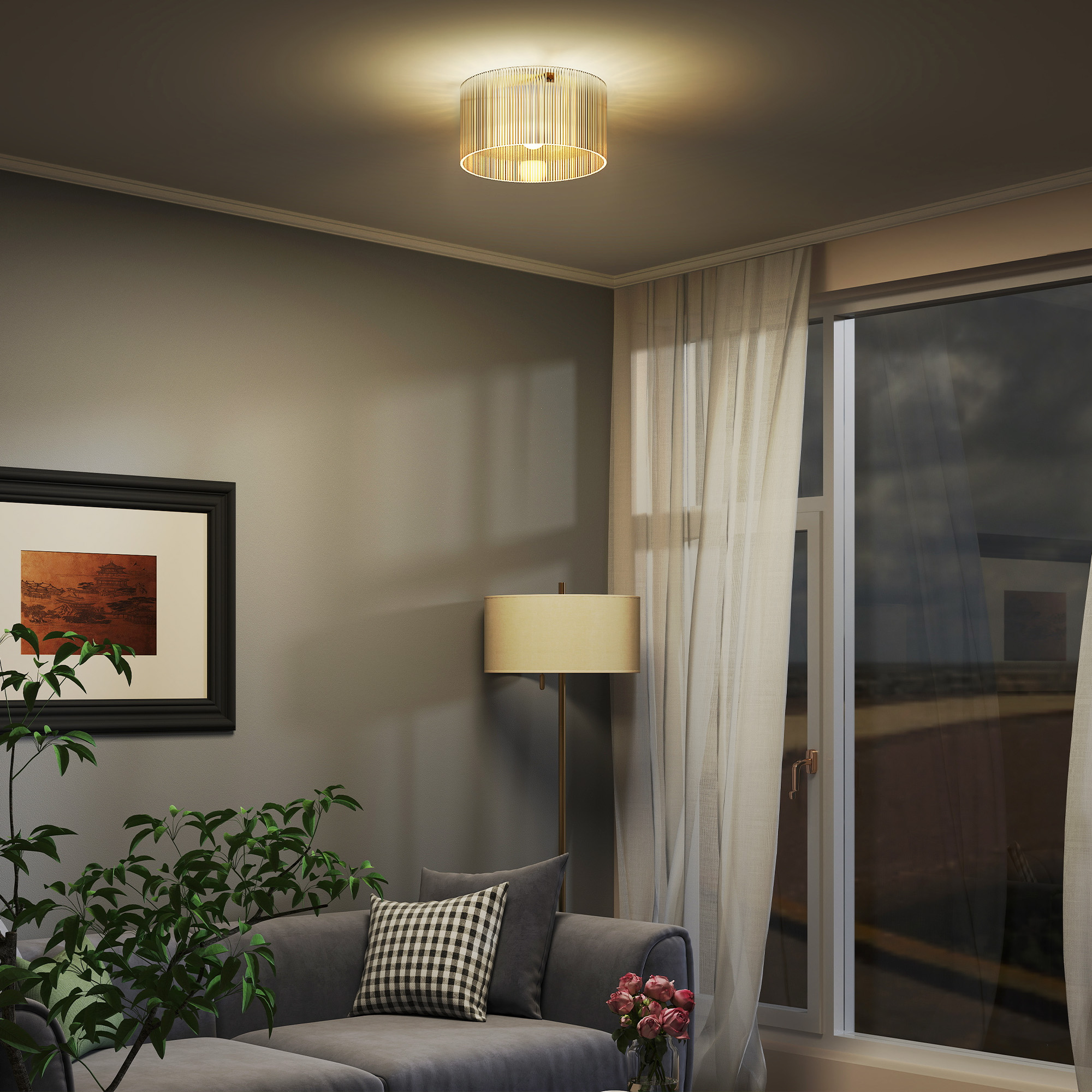 Deckenlampe mit Acryllampenschirm, Metall, Halogen- und LED-kompatibel