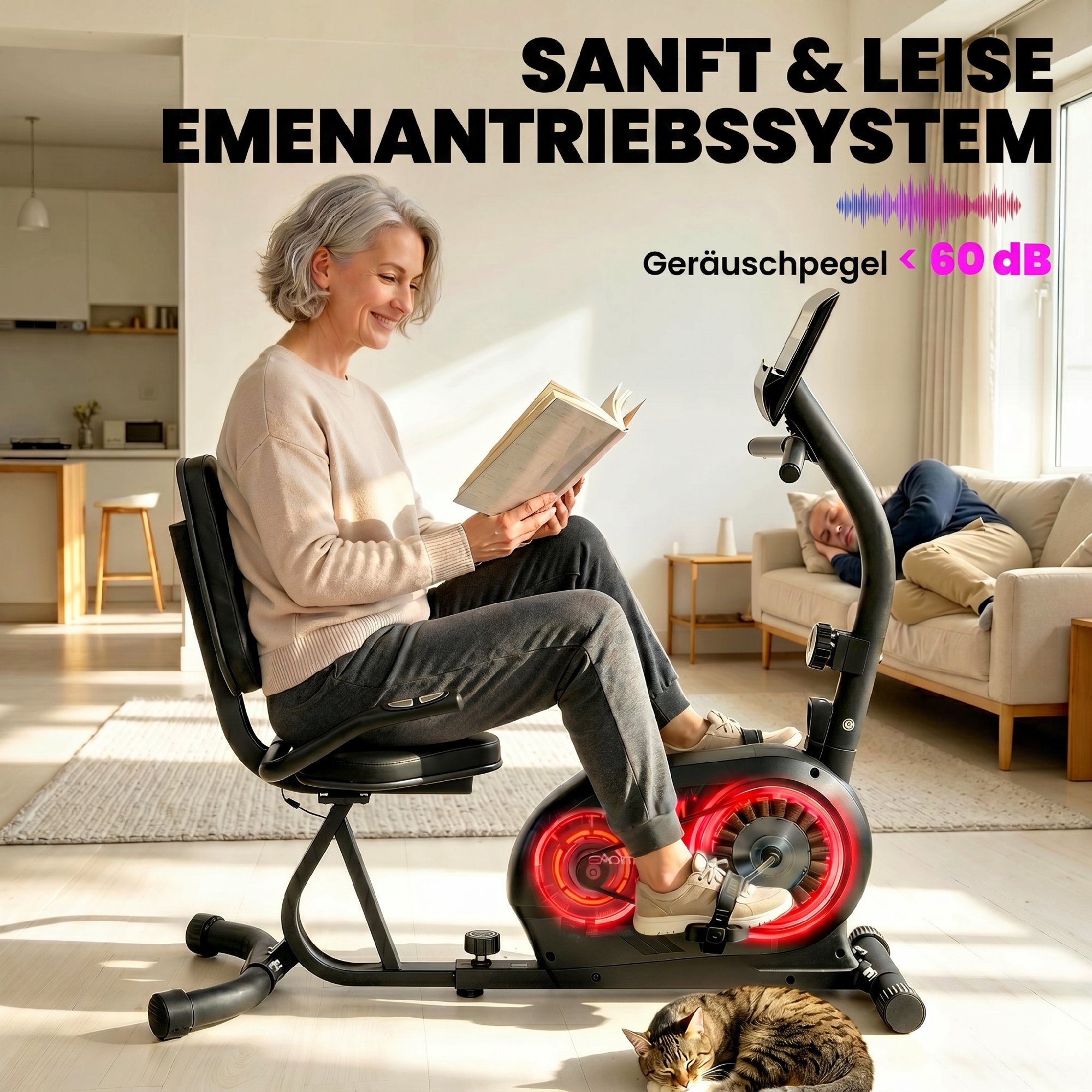 Liegeergometer für Zuhause mit 8 verstellbar Widerstandsstufe Magnetbremse APP Pulssensor LCD-Display Fußriemen