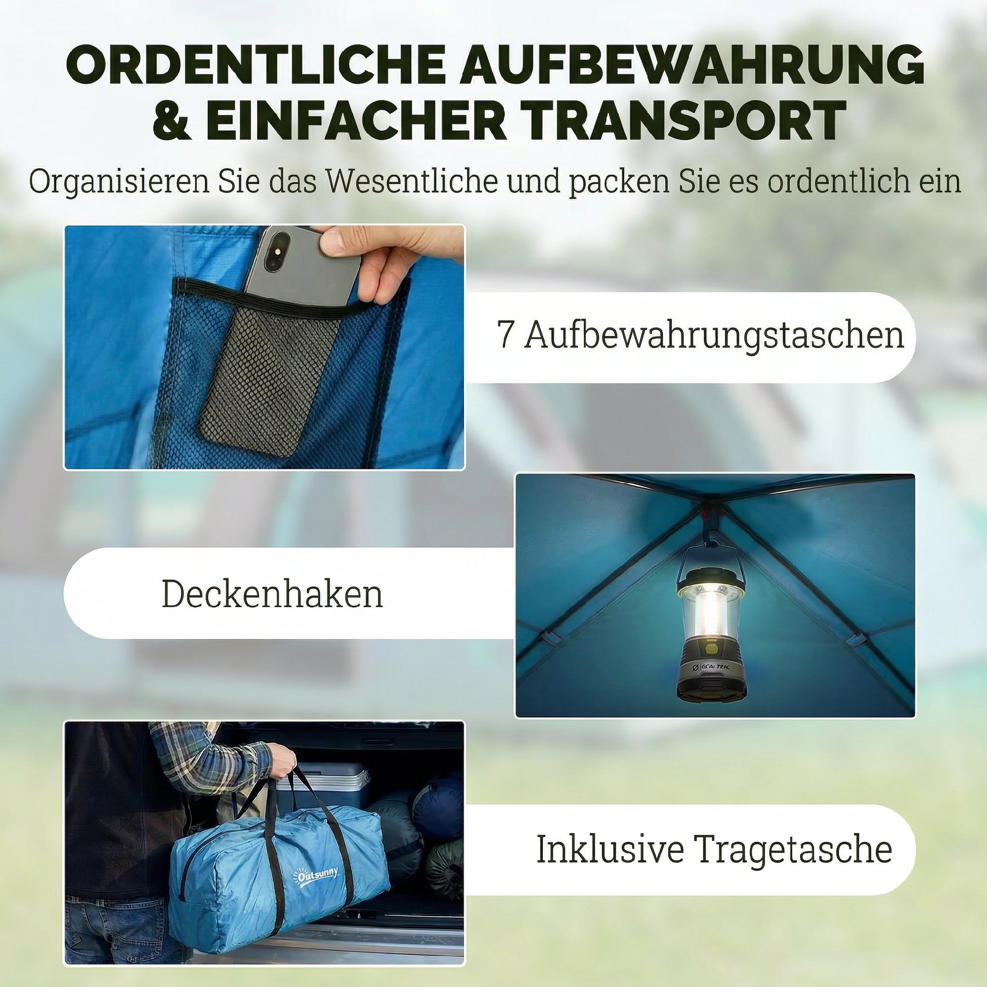 Tunnelzelt 4 Personen Familienzelt mit Schlafkabine Vorzelt abnehmbare Trennwand Fenstern Bodenplane Stehhöhe
