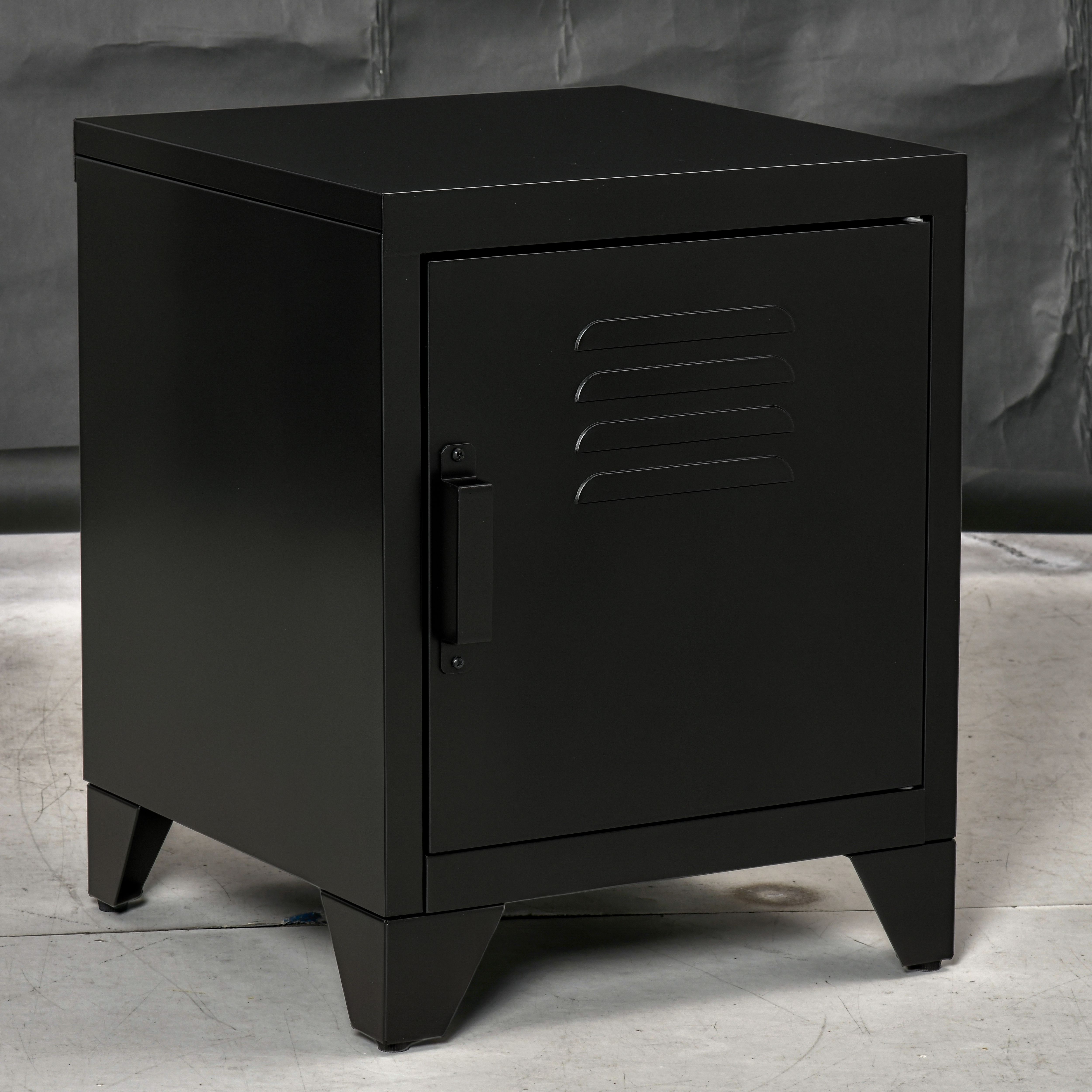Nachttisch, Beistelltisch mit verstellbarem Regal, Tür, Nachtschrank für Schlafzimmer, Wohnzimmer, Metall, Schwarz, 50 x 40 x 47,5 cm
